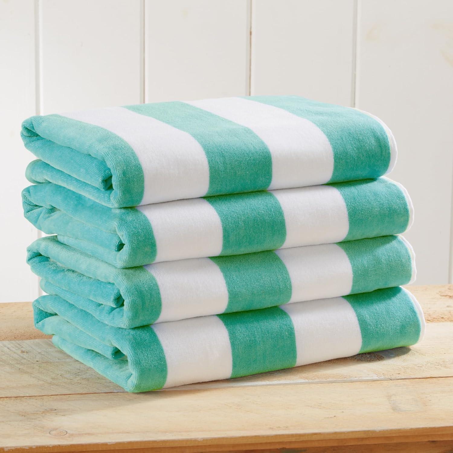 FreshFolds 100% Cotton Absorbent & Quick-Dry Cabana Beach Towels (Set of 4)