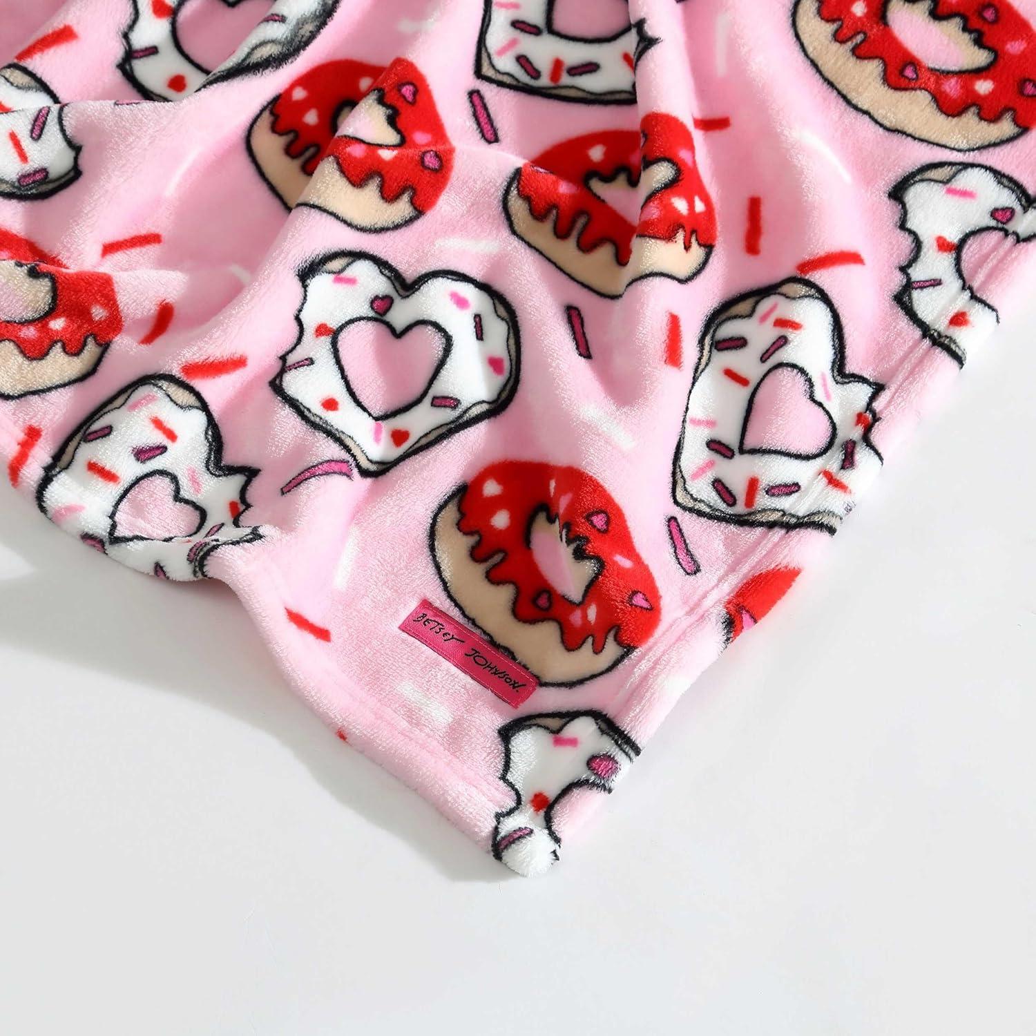 Betsey Johnson - Throw, Ultra-Soft Plush Blanket, Ideal for Couch, Bed, or Lounges (Donut Hearts Pink, 50" x 70")