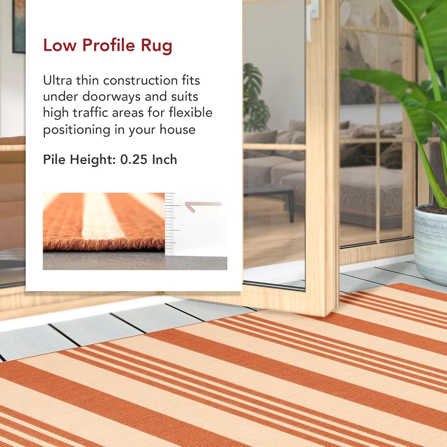 Nuloom Robin Striped 3x5 Indoor/Outdoor Accent Rug for Living Room Patio Deck Front Porch Entryway Kitchen, Terracotta/Ivory