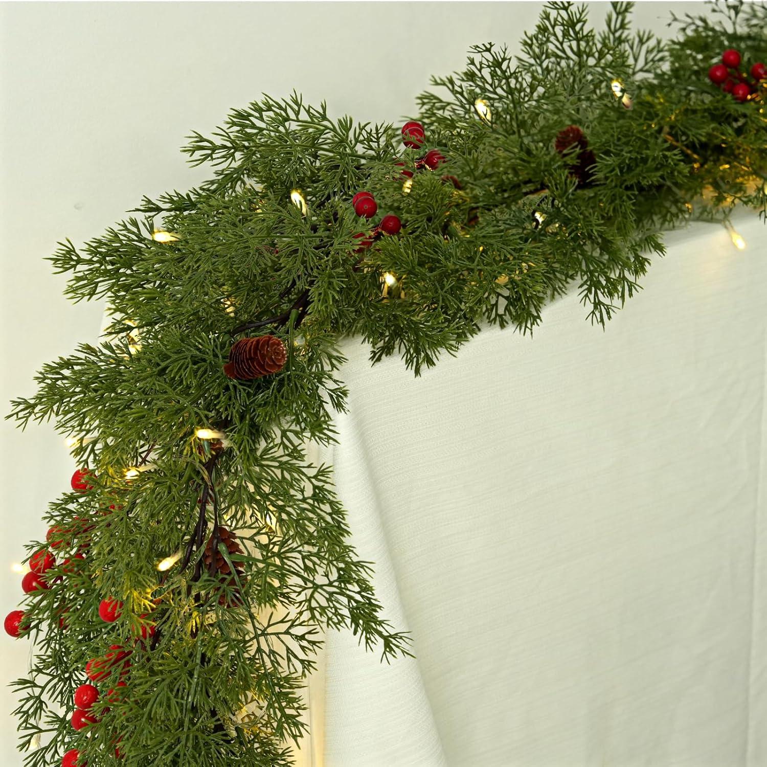 6FT Artificial Norfolk Pine Garlands, Real Touch Winter Pine Garland, Green Artificial Greenery Garland for Table, Mantle, Wall, Indoor, Outdoor Christmas Decorations (Dark Green)