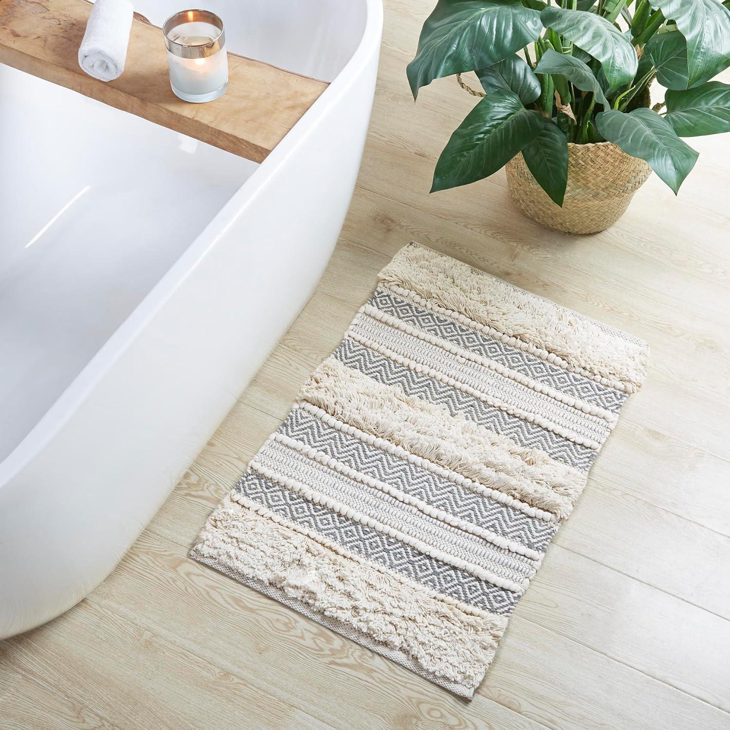 Asher Woven Textured Striped Bath Rug - Ink+Ivy