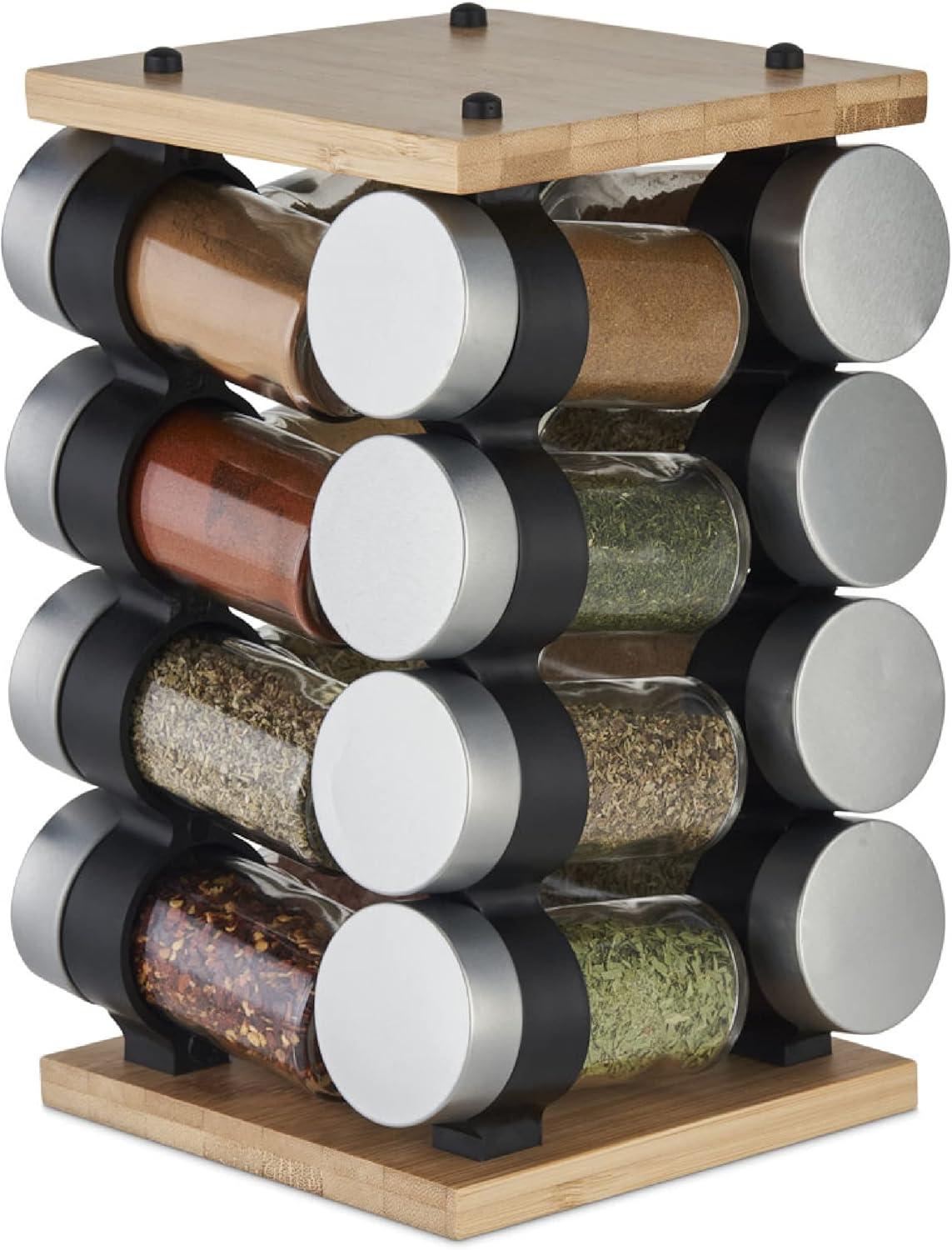 Latitude Run® Silver Stainless Steel Tiered Spice Rack - 16 Jar Manual Revolving Carousel For Easy Access