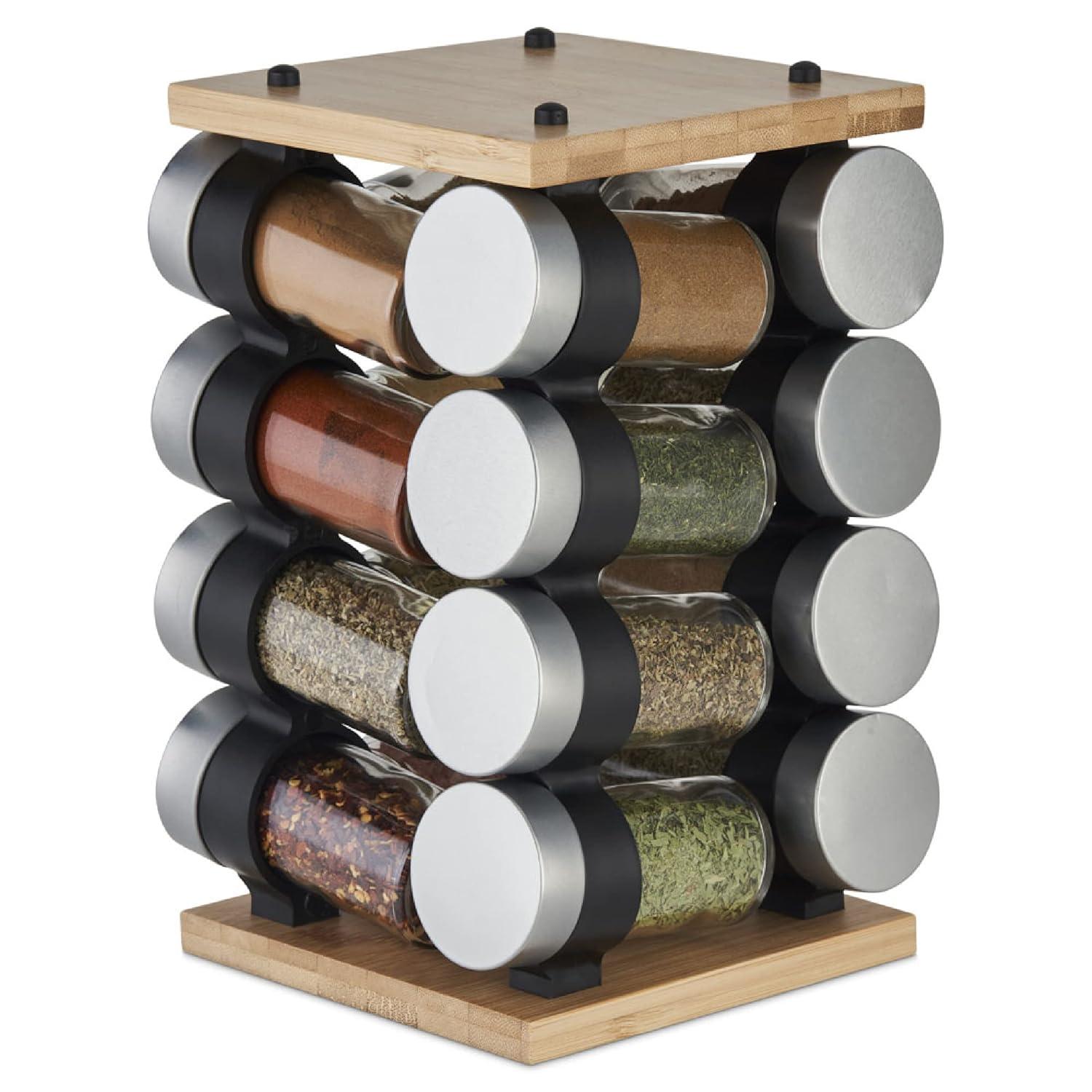 Latitude Run® Silver Stainless Steel Tiered Spice Rack - 16 Jar Manual Revolving Carousel For Easy Access