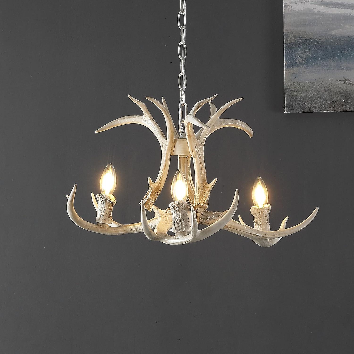 Rustic Farmhouse Antique White Antler Chandelier