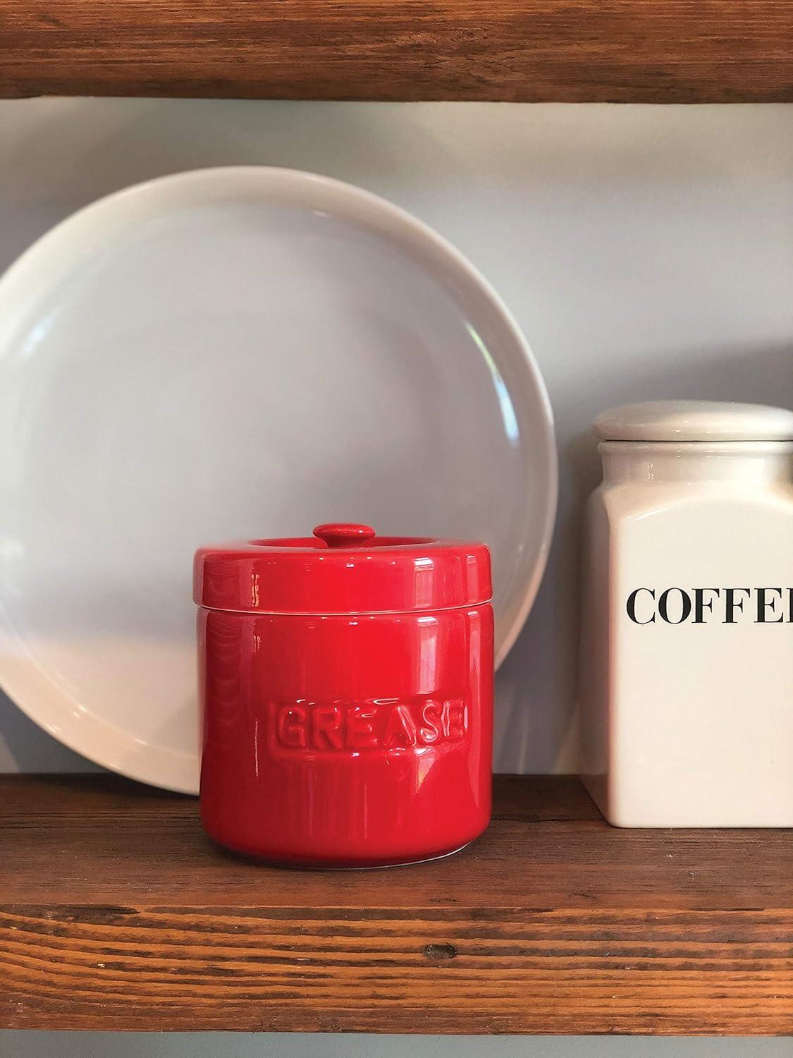 Fox Run Grease Container, Red Porcelain, 4 cup capacity