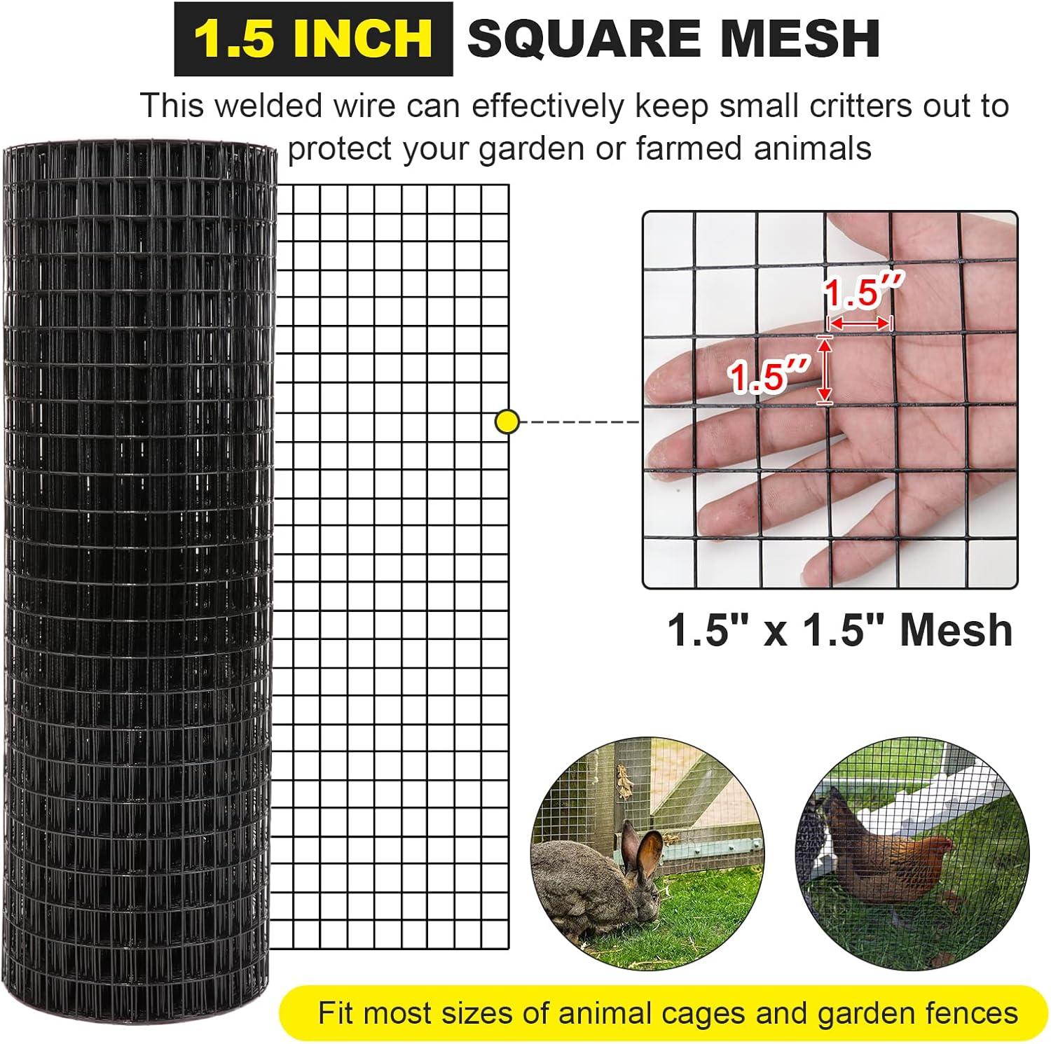 24'' x 50' 1.5inch Hardware Cloth 16 Gauge Black Vinyl Coated Welded Fence Mesh for Home and Garden Fence and Home Improvement Project