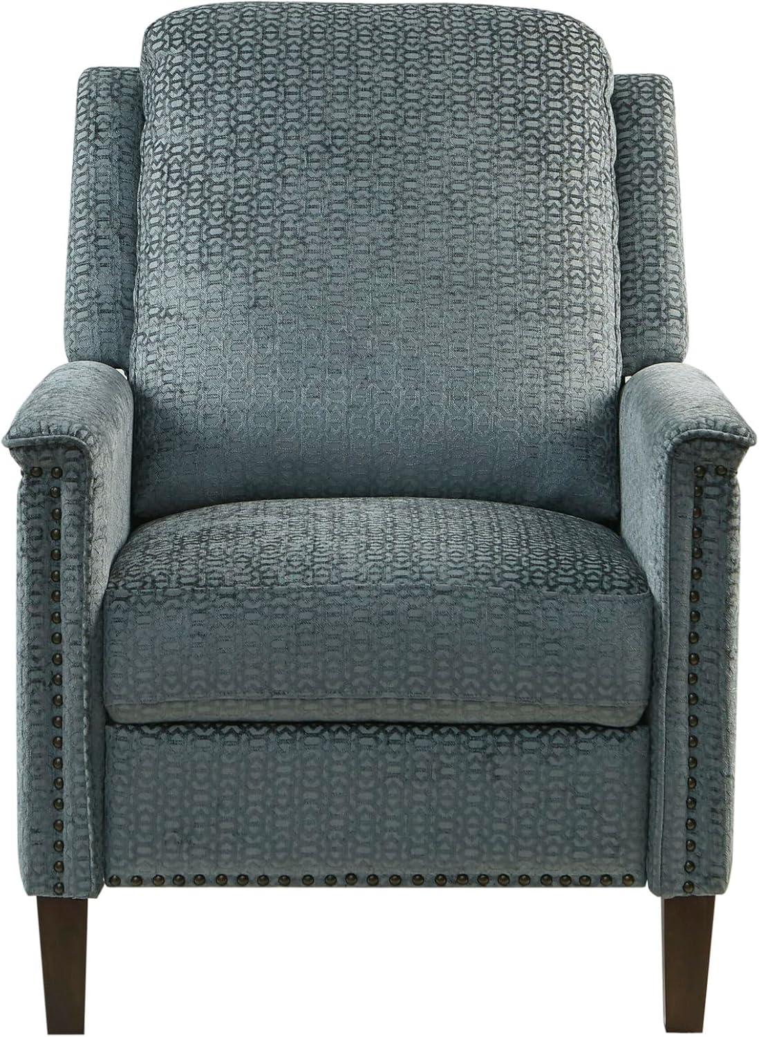 Elegant Gray Velvet Push Back Recliner with Bronze Nailhead Trim