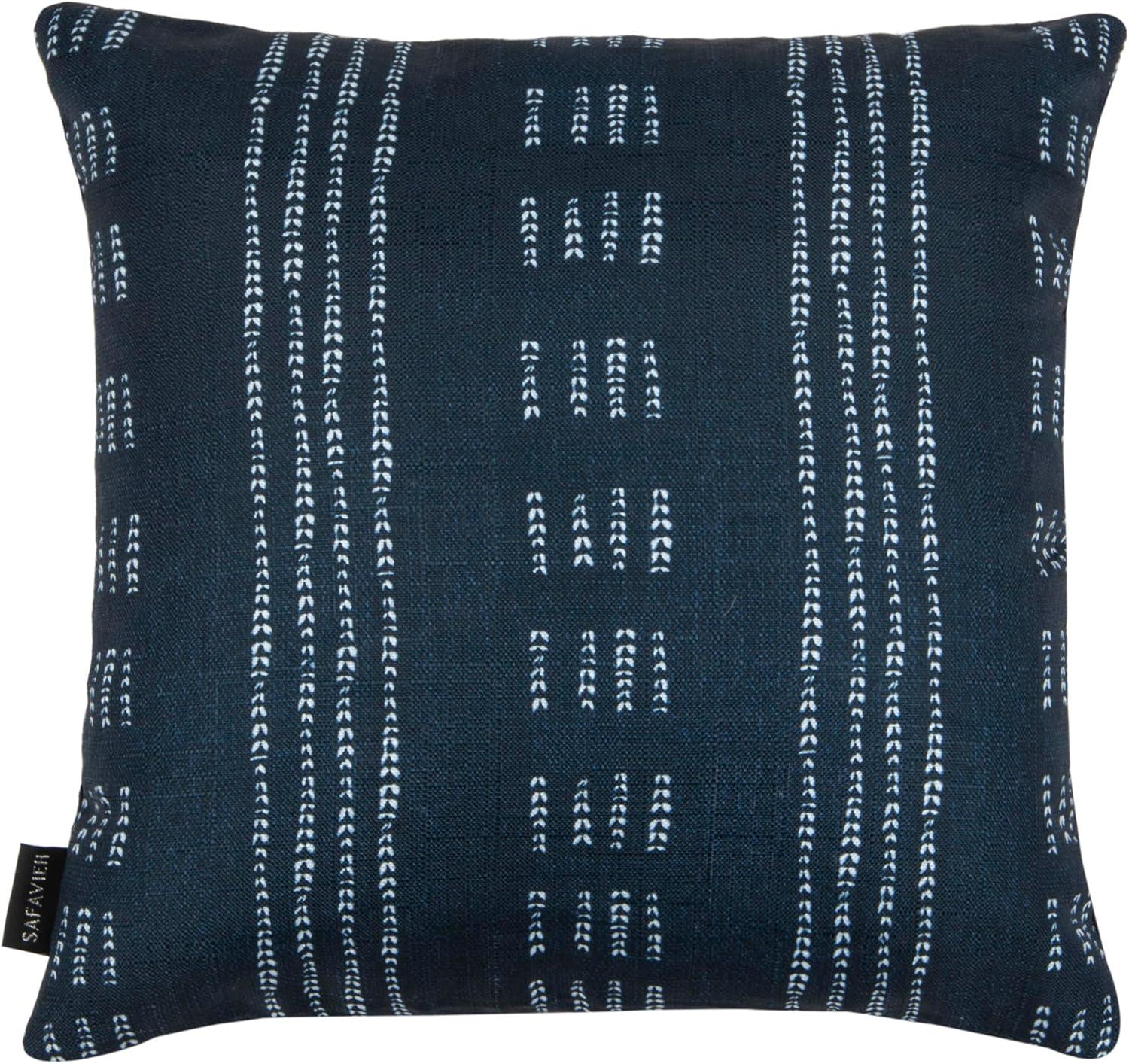 Navy and White Striped Rectangular Throw Pillow