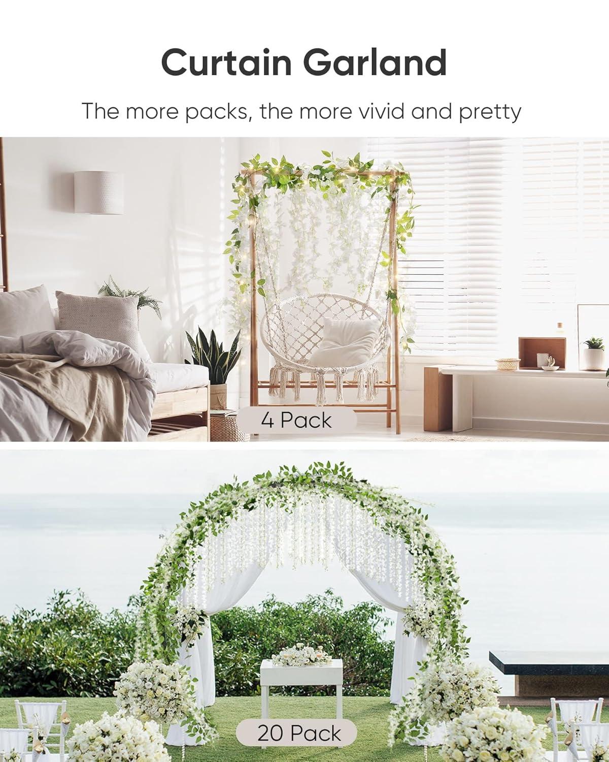 JACKYLED 40 Branches Wisteria Hanging Flowers 6 Feet Artificial White Vine Silk Wisteria Flowers Garland for Wedding Arch Party Garden Home Decor (4 Packs)