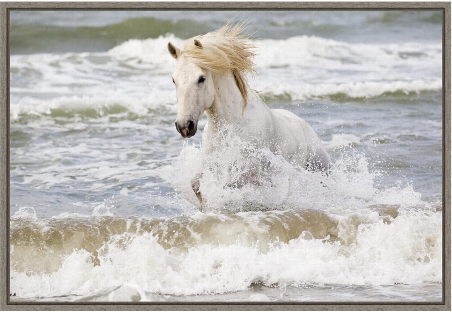 23"x16" Camargue Horse in the Surf by Ellen Goff Danita Delimont - Amanti Art: Modern Lithograph, Oceanic Animal
