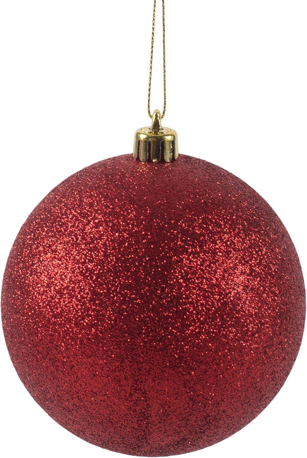 Christmas By Krebs Ornament, Commercial Grade Indoor and Outdoor Shatterproof Plastic, Water Resistant Ball Ornament Decorations (Red Glitter, 4 inch (100mm))