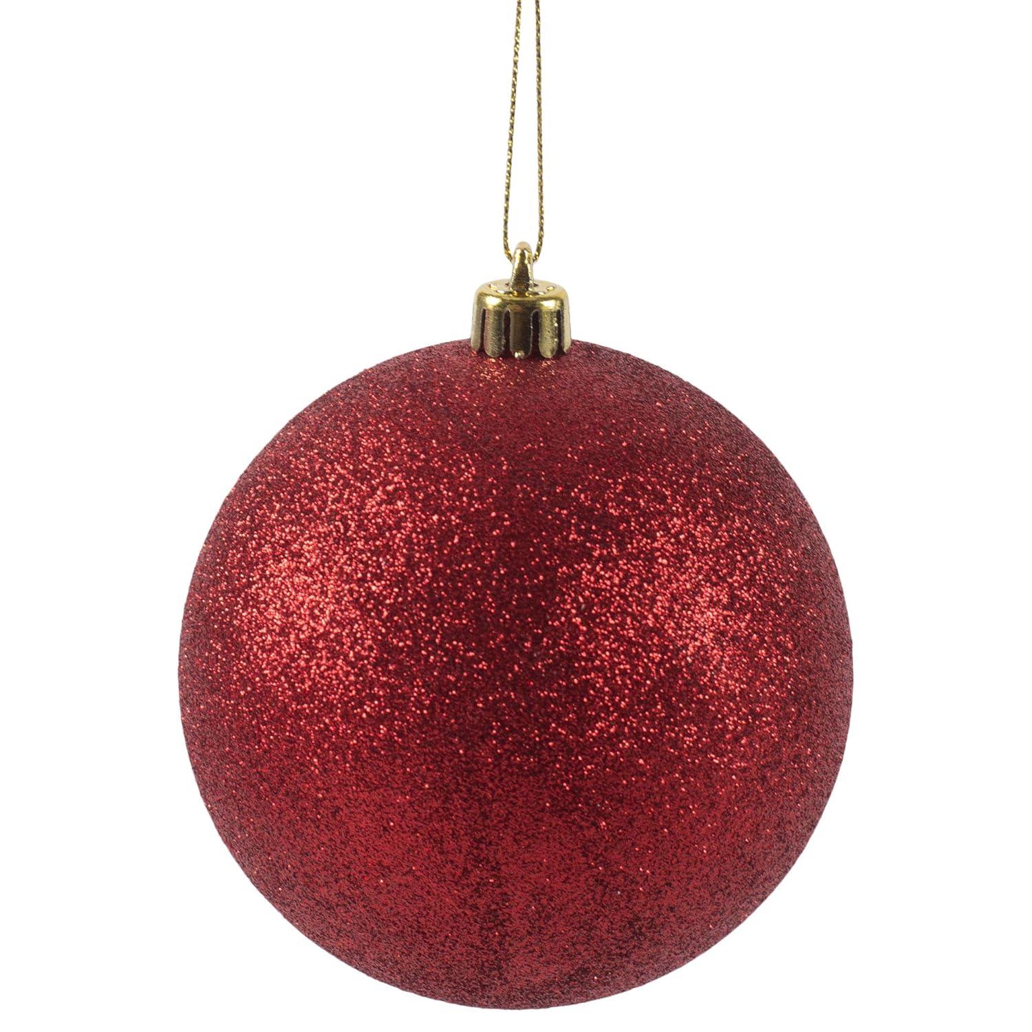 Christmas By Krebs Ornament, Commercial Grade Indoor and Outdoor Shatterproof Plastic, Water Resistant Ball Ornament Decorations (Red Glitter, 4 inch (100mm))