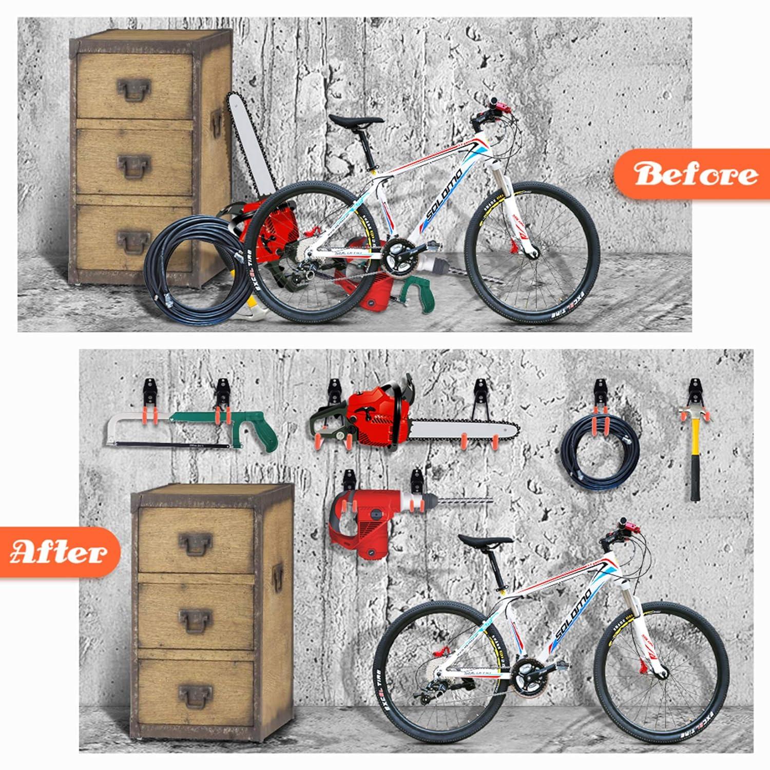 Garage Hooks Heavy Duty 14 Pack, Steel Garage Storage Hooks, Tool Hangers for Garage Wall Utility Wall Mount Garage Hooks and Hangers with Anti-slip Coating for Garden Tools, Ladders, Bulky Items