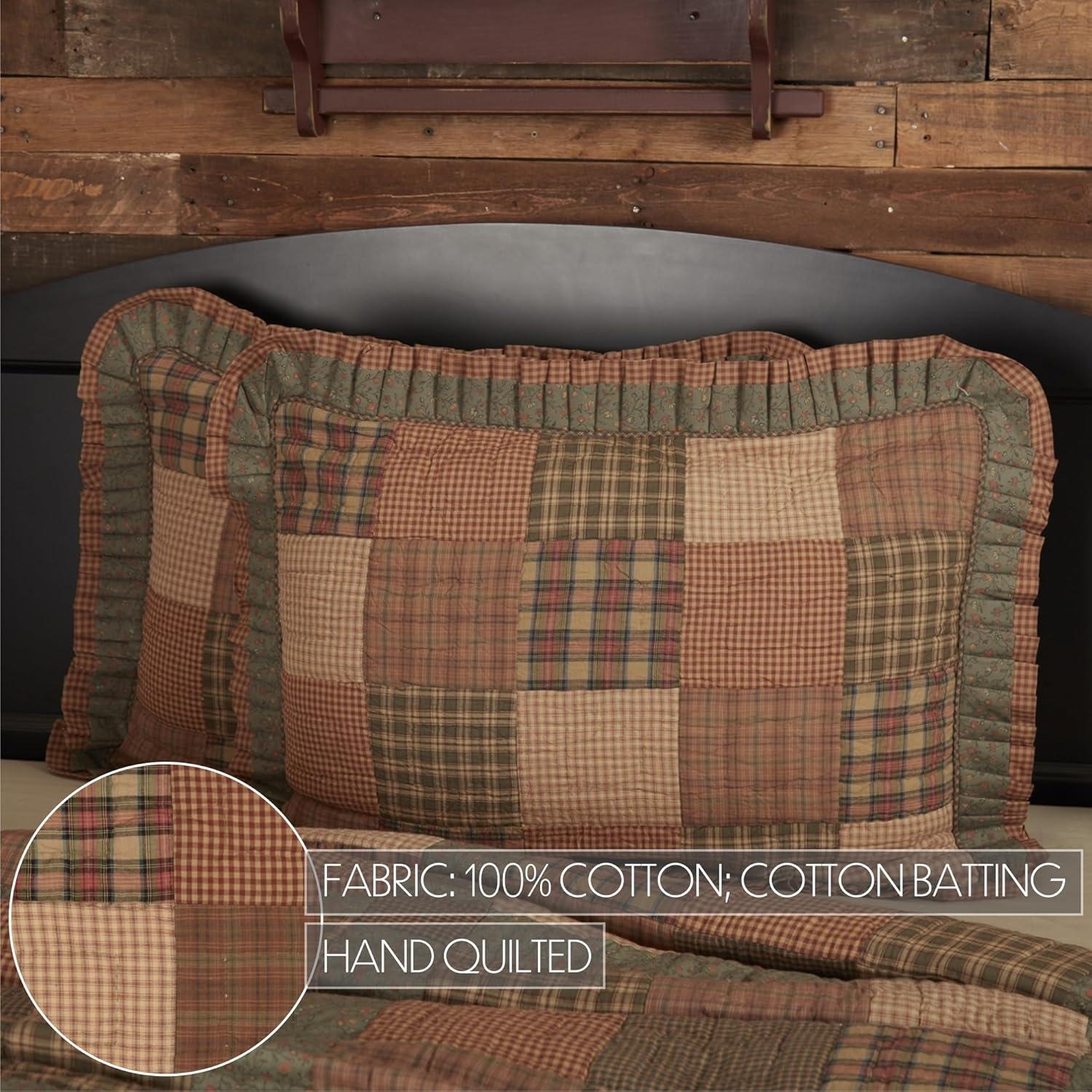 Cinnamon Plaid Cotton Patchwork Standard Sham with Ruffled Edging