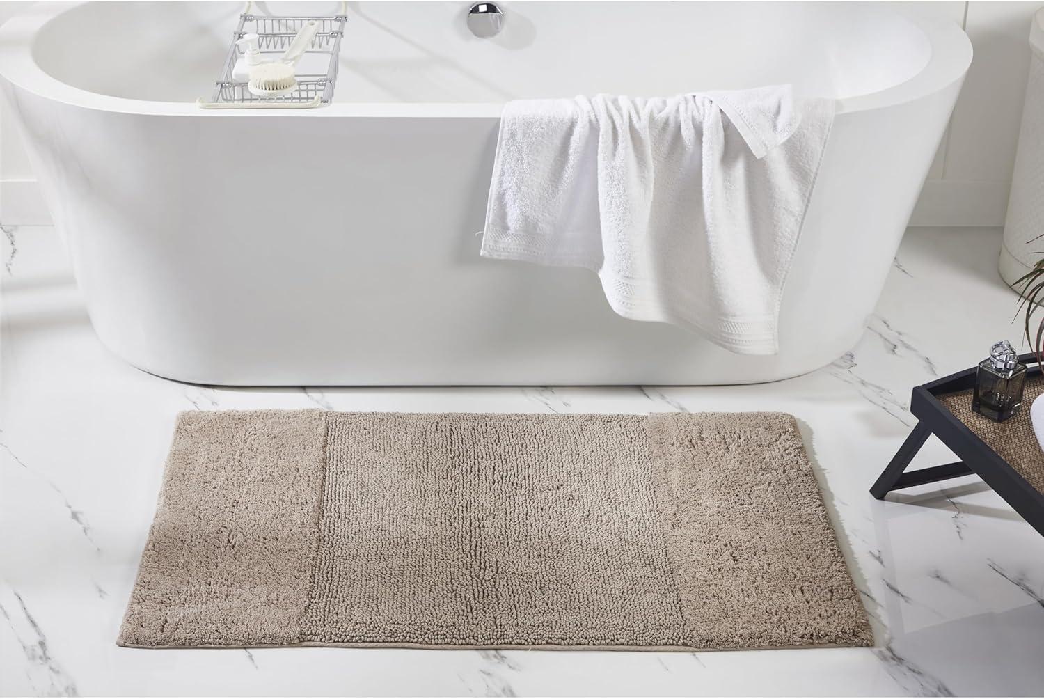 Better Trends 4 Piece Bathroom Rug Set 100% Cotton Non-Slip Washable Bath Mat, Soft & Absorbent Bath Rugs for Bath Room, Shower, Bathtub & Spa Floors Beige Granada Collection