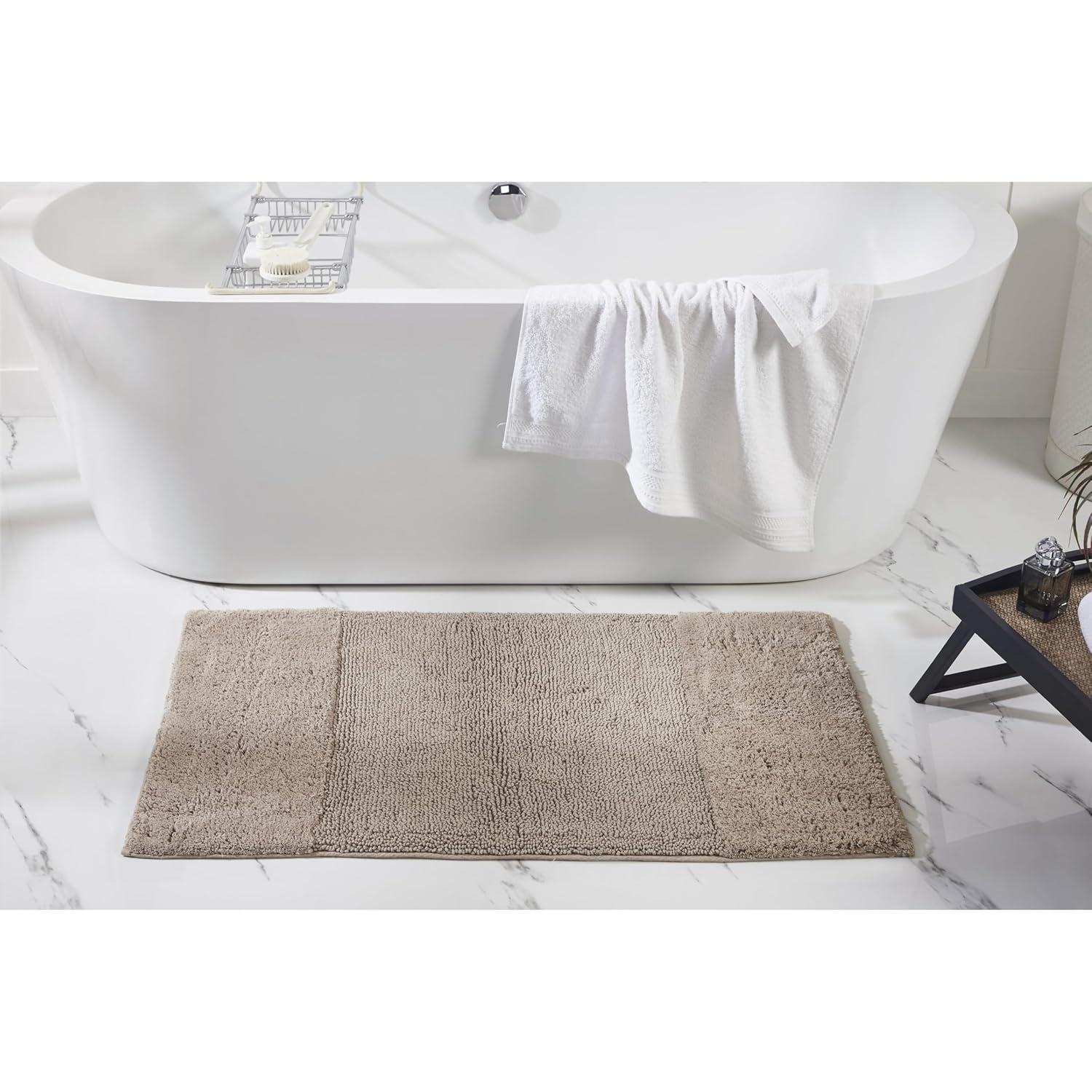 Better Trends 4 Piece Bathroom Rug Set 100% Cotton Non-Slip Washable Bath Mat, Soft & Absorbent Bath Rugs for Bath Room, Shower, Bathtub & Spa Floors Beige Granada Collection