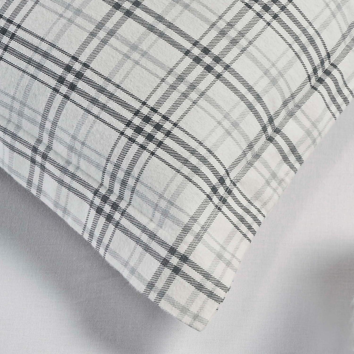 Superior Plaid Flannel Cotton Duvet Set, Fuzzy Warm Duvet Cover, Rustic Farmhouse Bedding, Basics, Comforter Cover, Includes 1 Duvet Cover, 2 Pillow Shams, King/California King, Charcoal