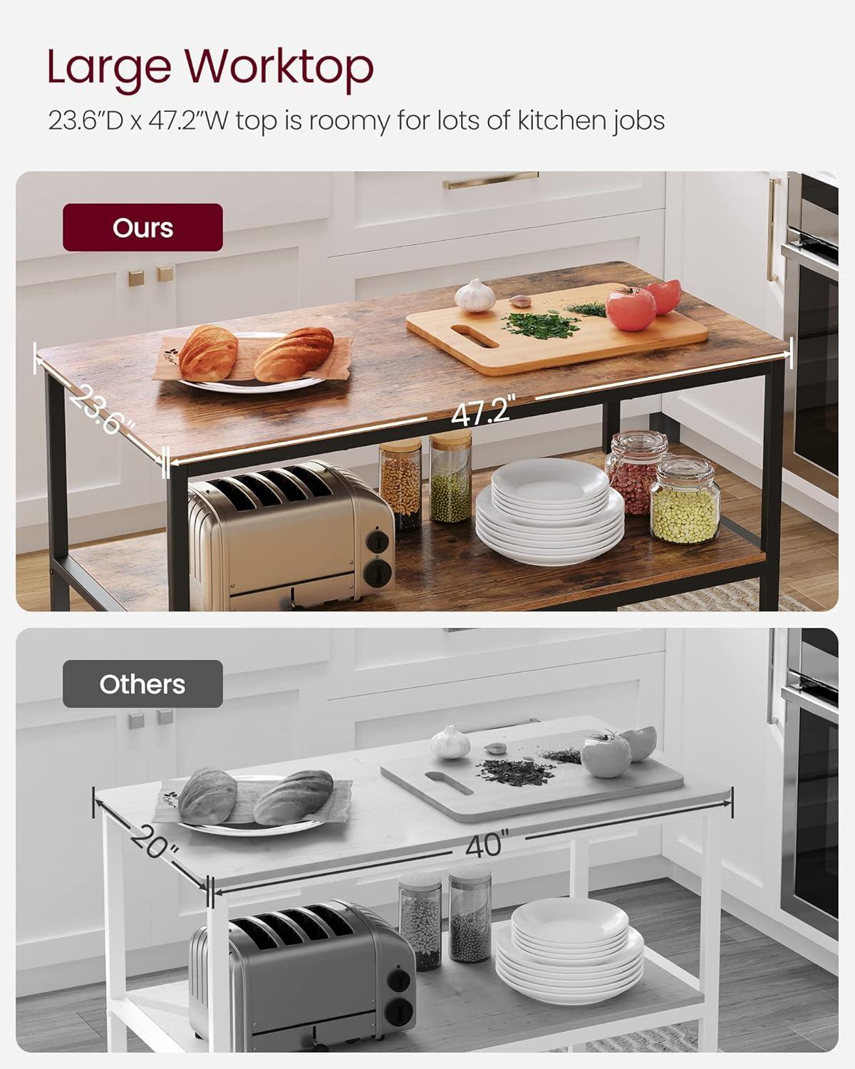 47.2 Inches Kitchen Island with 3 Shelves Kitchen Storage Shelf Kitchen Baker’s Rack with Large Worktop