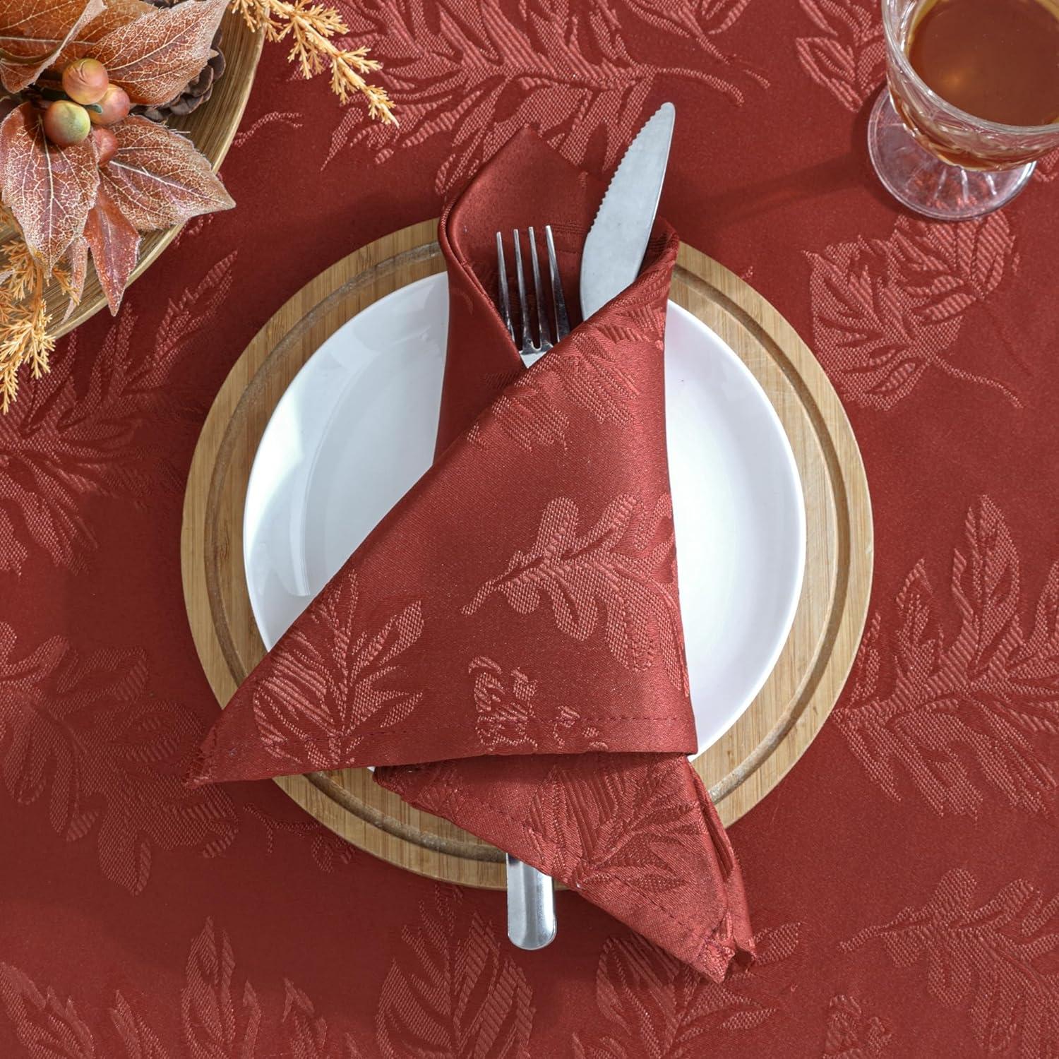 Elegant Woven Leaves Jacquard Damask Tablecloth - 60" x 120" - Spice Red - Elrene Home Fashions