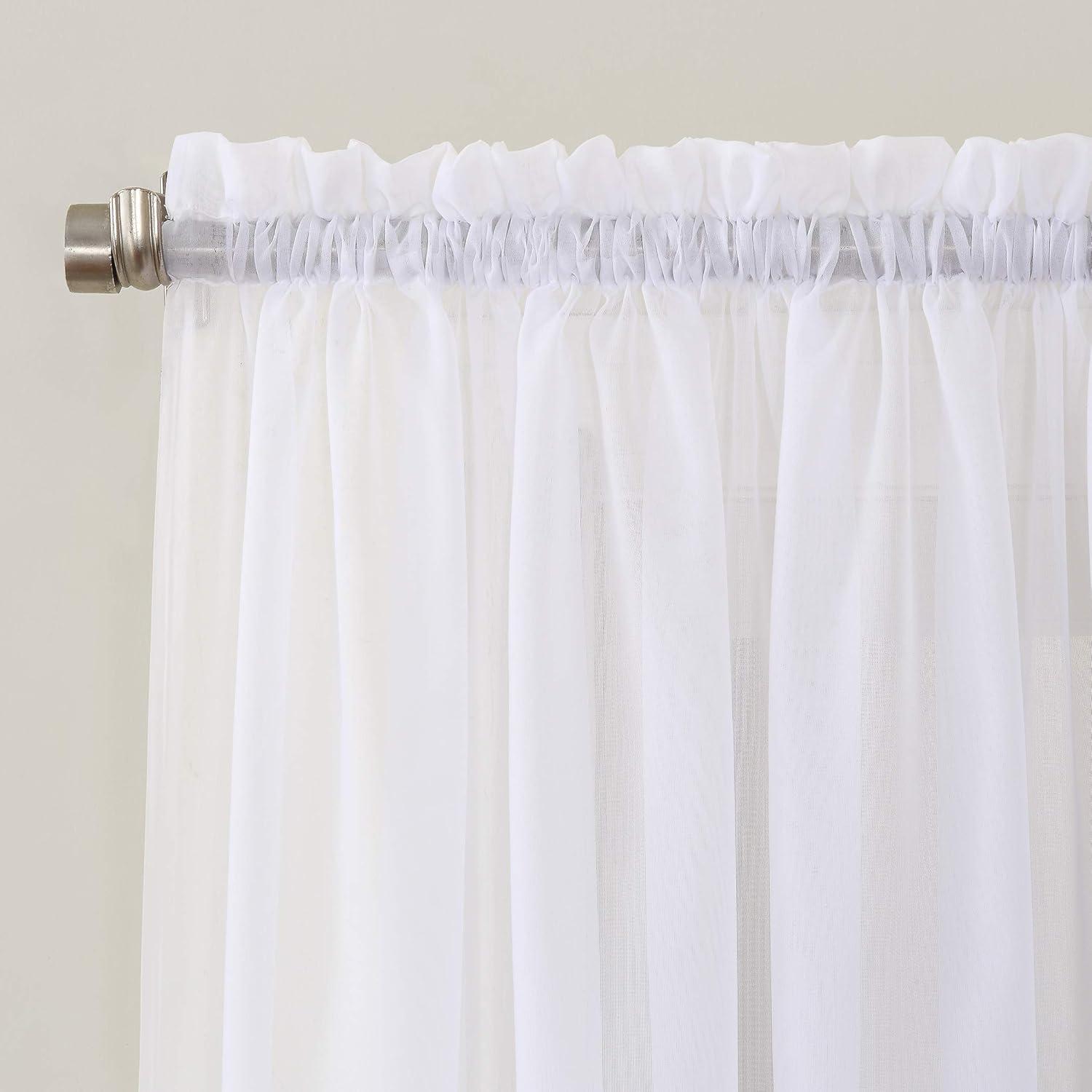 White Sheer Polyester Rod Pocket Curtain Panel Pair, 51" x 84"