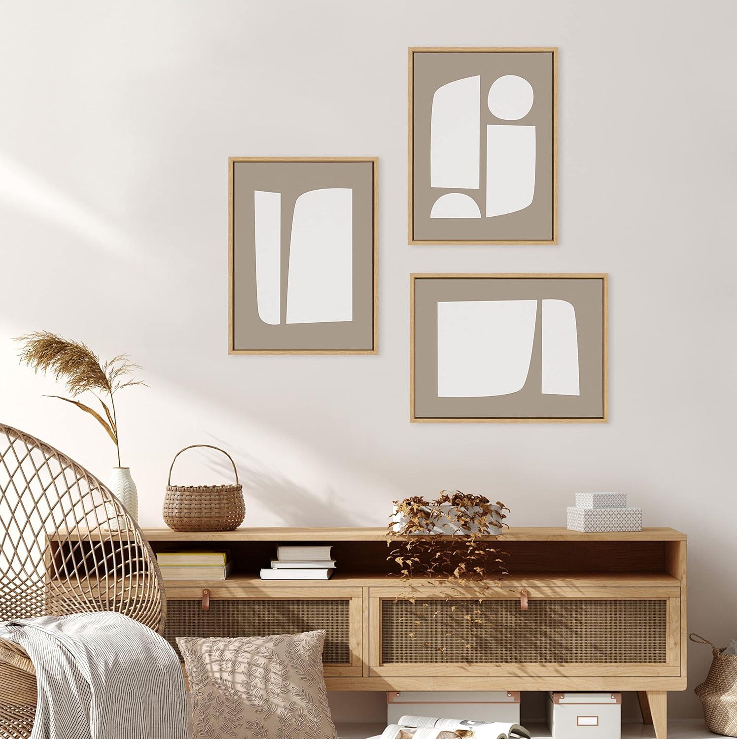 Neutral Abstract Aztec Shapes Framed Canvas Wall Art Set