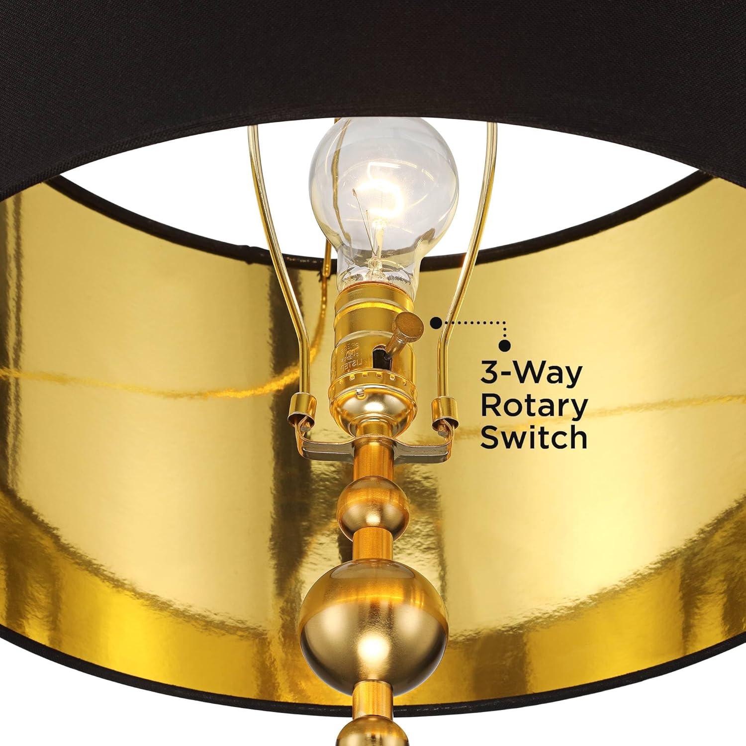 360 Lighting Harlowe Modern Glam Luxury 63" Tall Standing Floor Lamp Skinny Pole Metal Gold Finish Living Room Bedroom House Reading Drum Black Shade