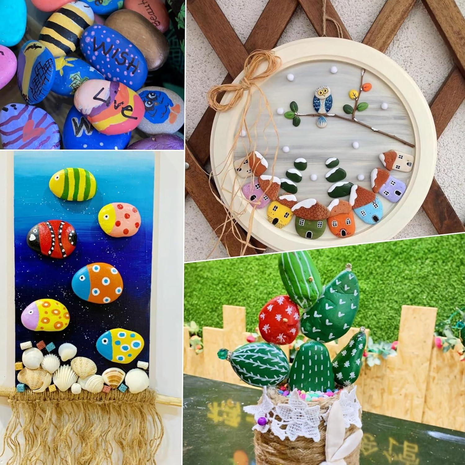 CYLHCM 120 PCS Rocks for Painting, Medium/Small/Tiny Rocks for Painting, Flat DIY Painting Rocks with 30PCS Wiggle Googly Eyes, Smooth Kindness Rocks for Crafts, Arts,Decoration,Hand Picked Stones