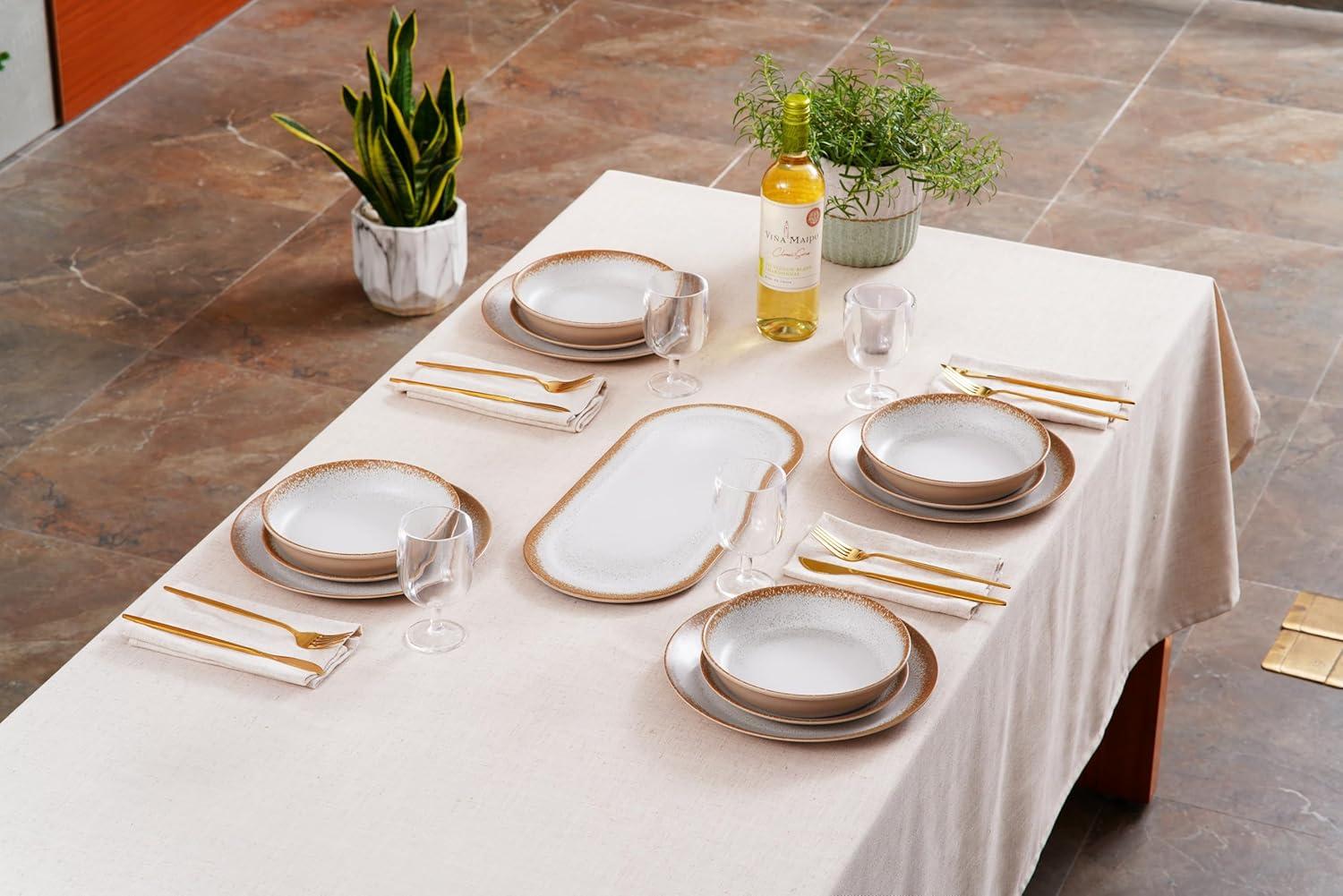 Carmel White and Beige Melamine Dinner Plates, 10.5" Set of 6