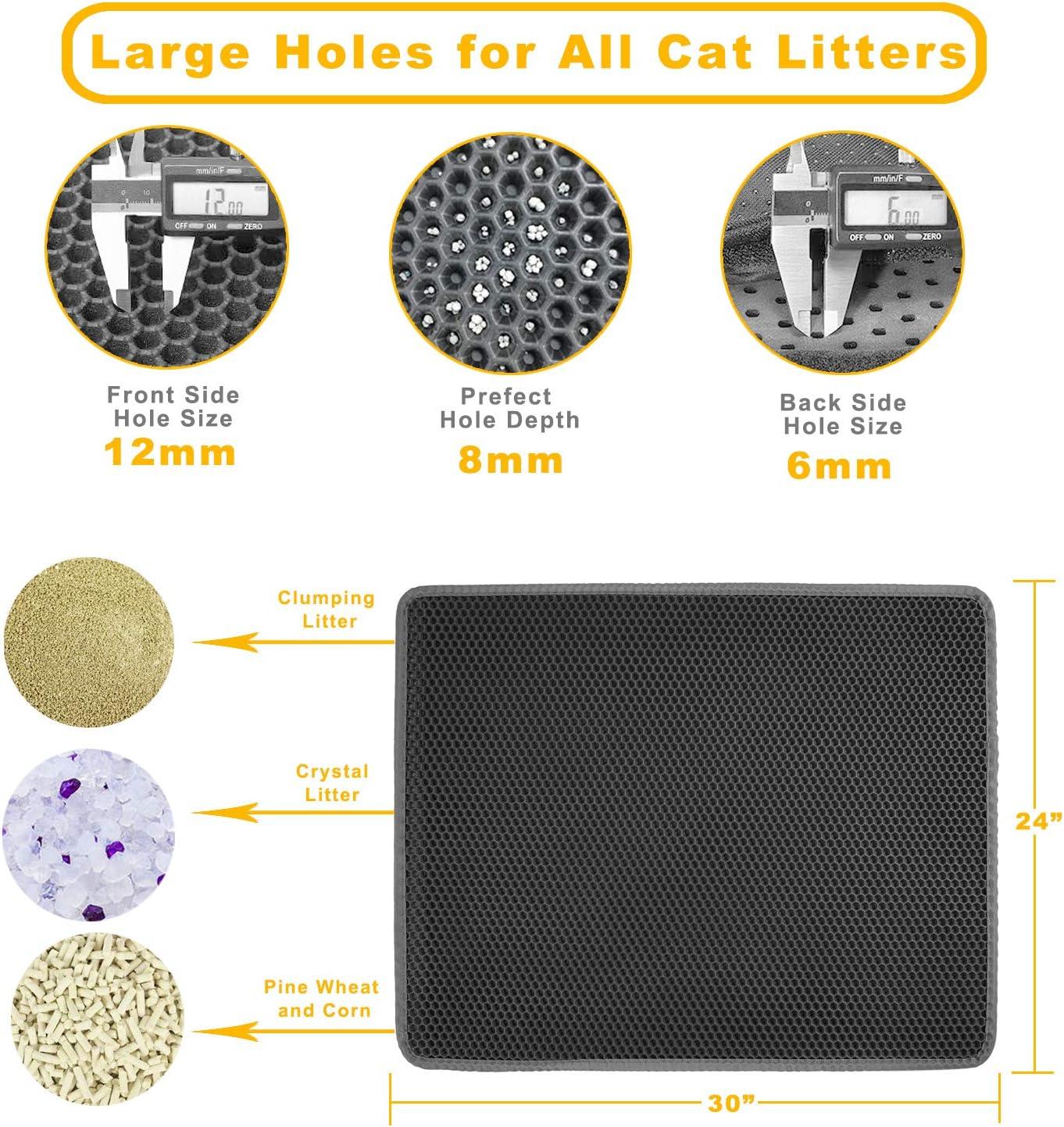 GZYS Cat Litter Mat Grey Trapping for Litter Box, XL Jumbo 30 x 24 in, Urine & Waterproof, Honeycomb Double Layer Anti Tracking Kitty Mats, No Phthalate, Washable Easy Clean, Scatter Control