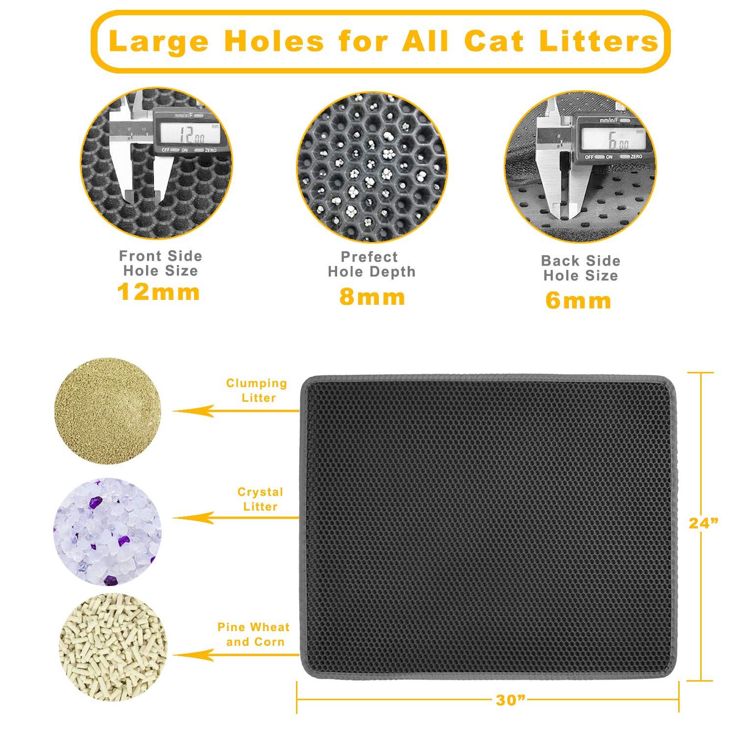 GZYS Cat Litter Mat Grey Trapping for Litter Box, XL Jumbo 30 x 24 in, Urine & Waterproof, Honeycomb Double Layer Anti Tracking Kitty Mats, No Phthalate, Washable Easy Clean, Scatter Control