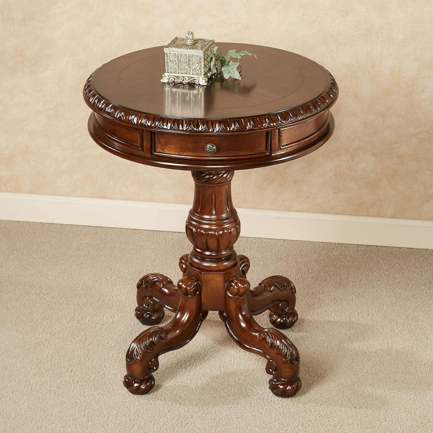 Autumn Cherry Round Wood Pedestal End Table with Storage