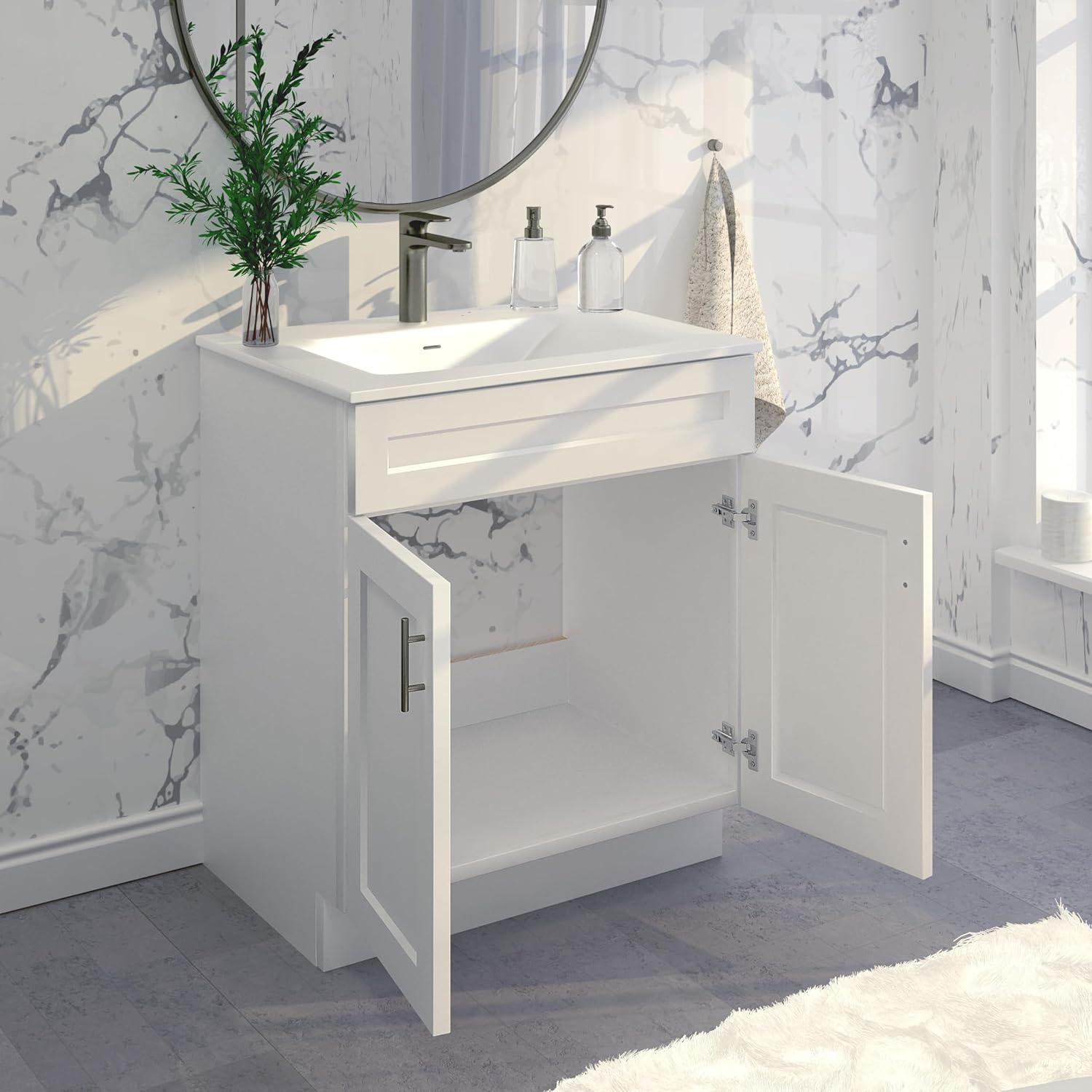 White Shaker Sink Base Bathroom Vanity Ready-to-Assemble Cabinet 30" Width