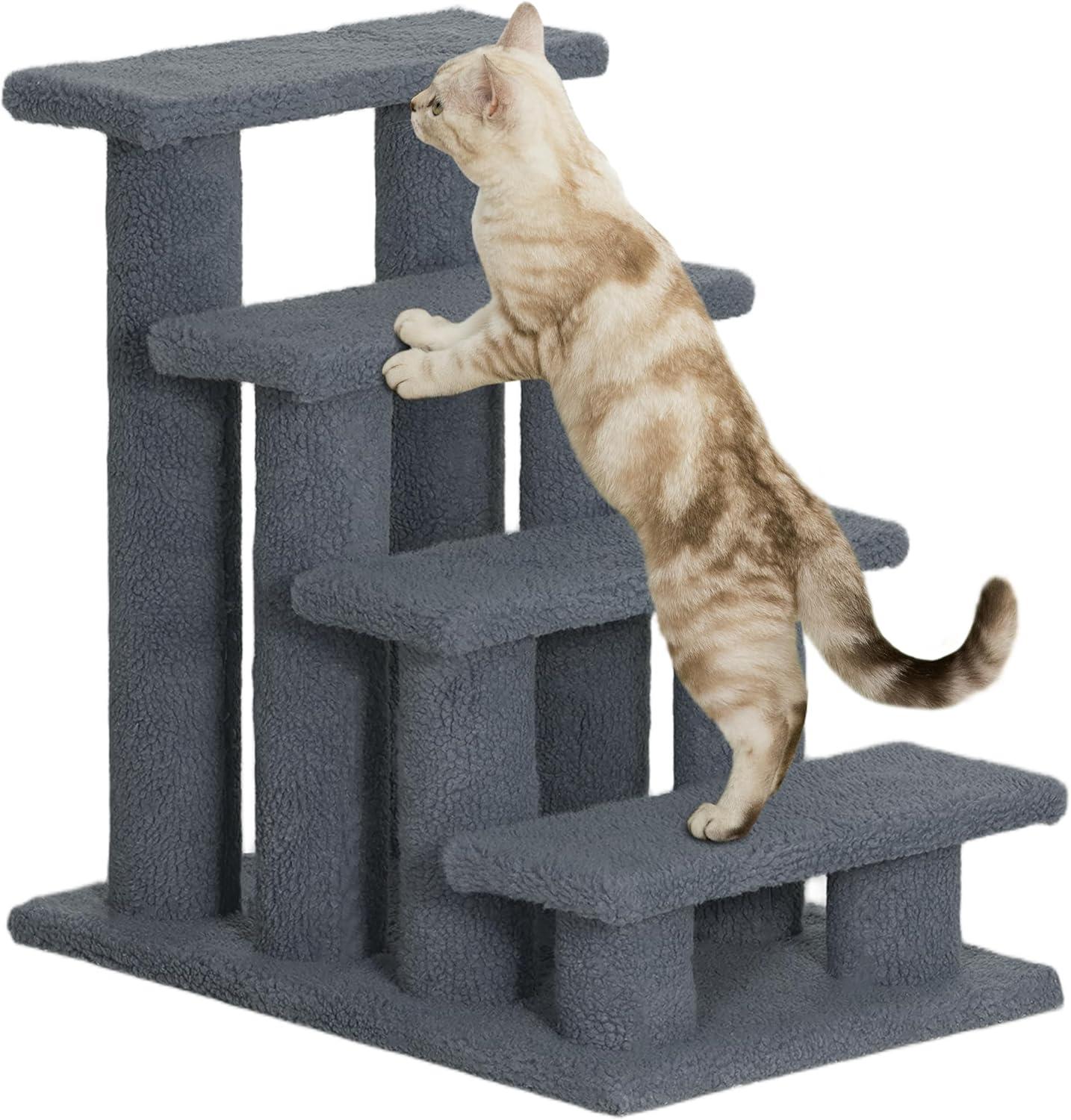 PawHut 25" 4-Step Multi-Level Carpeted Cat Scratching Post Pet Stairs