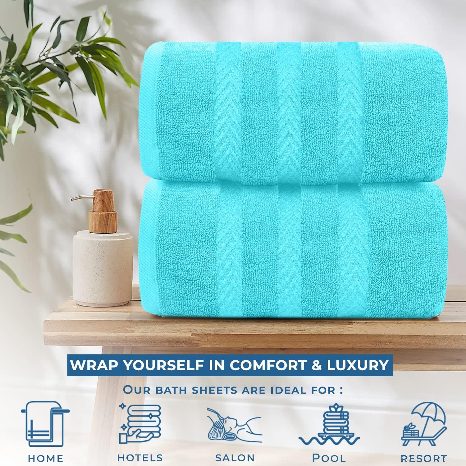 White Classic Luxury 100% Huge Cotton Bath Sheets Set of 2 - 35x70" Aqua