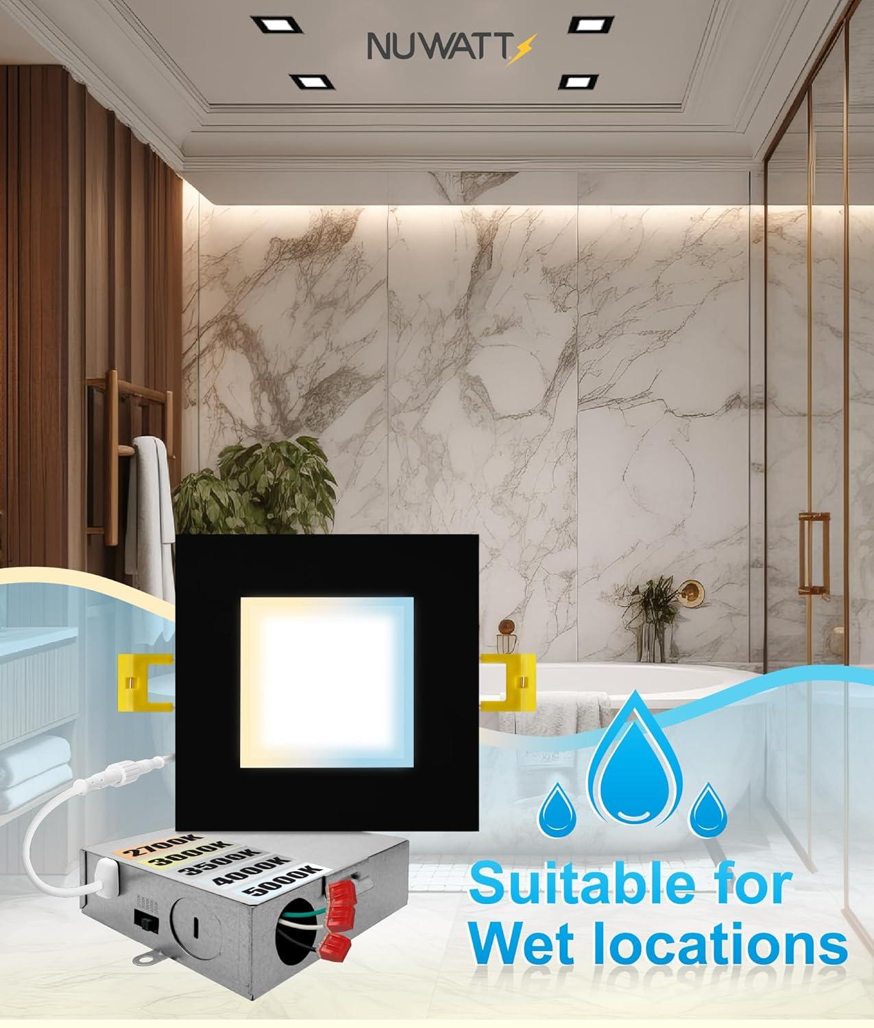 4 in. Slim Canless Square LED Recessed Light 12W 5CCT Dimmable IC Rated 550LM Black Trim 12PK
