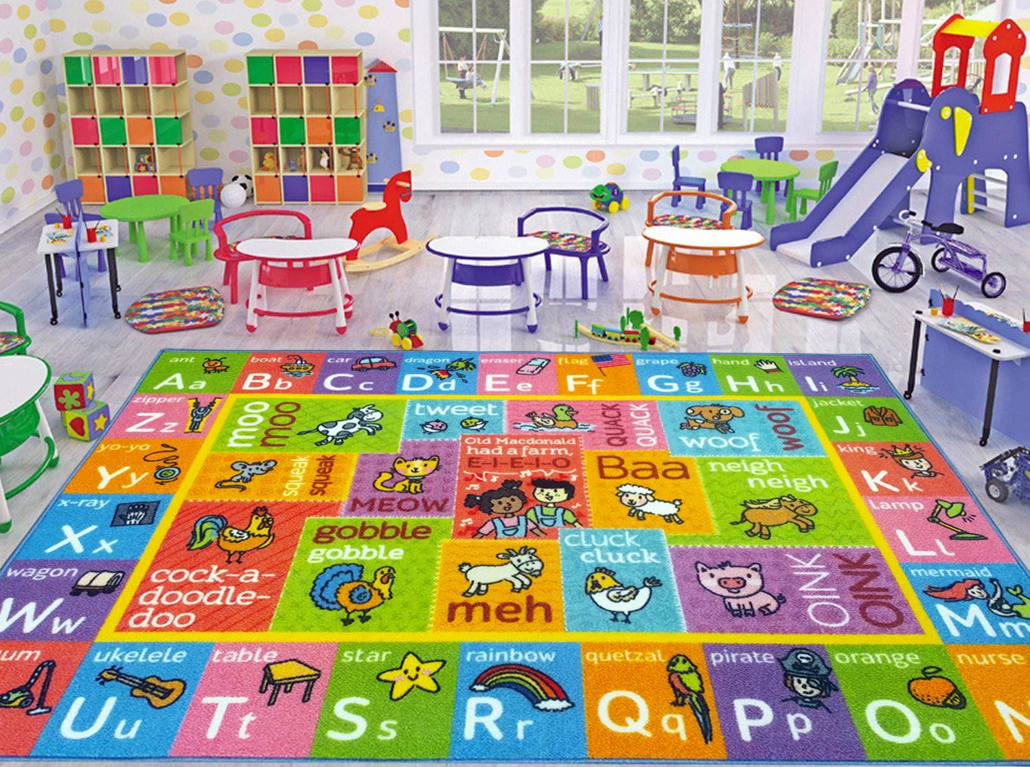 KC CUBS Boy & Girl Kids ABC Alphabet W/ Animals & Sounds Educational Learning & Fun Game Play Nursery Bedroom Classroom Rug Carpet, 5' 3" x 6' 6"