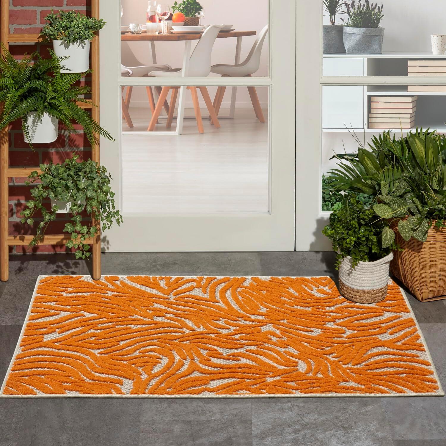 Sunlit Zebra Orange 5' x 7' Reversible Outdoor Area Rug