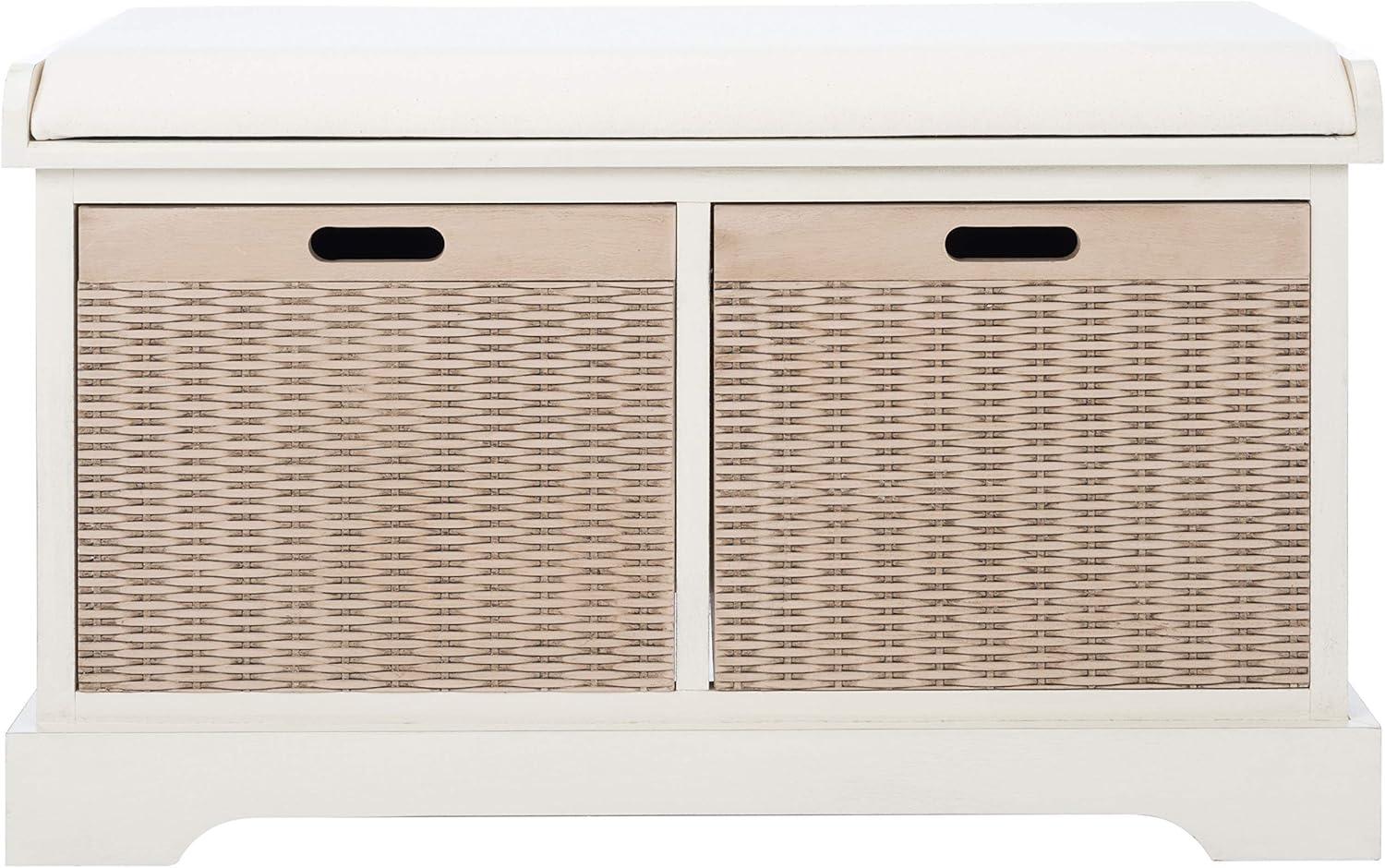 Landers 2 Drawer/Cushion Storage Bench - Distressed White - Safavieh