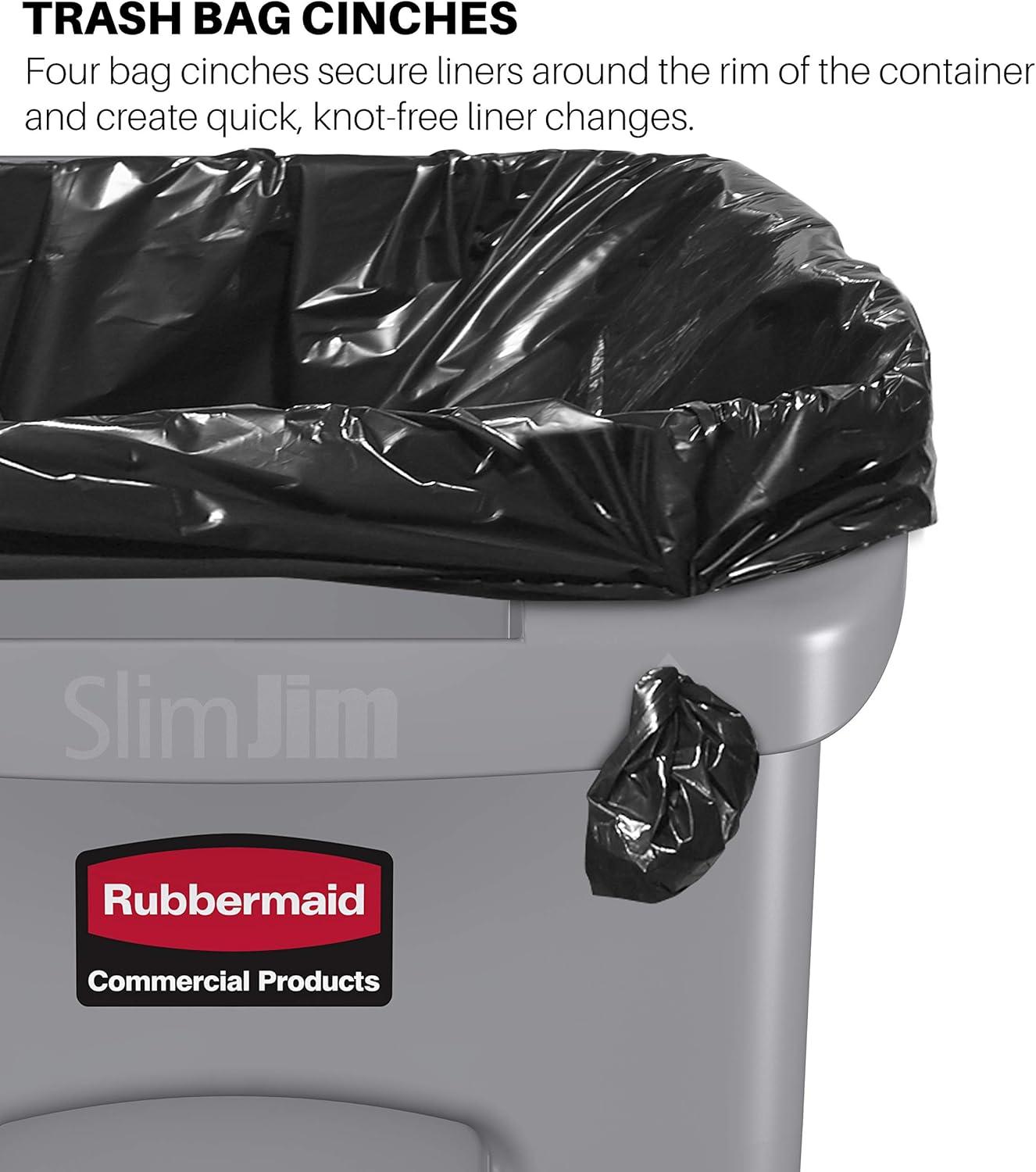 Rubbermaid Commercial Slim Jim Waste Container w/Handles Rectangular Plastic 15.875gal Light Gray