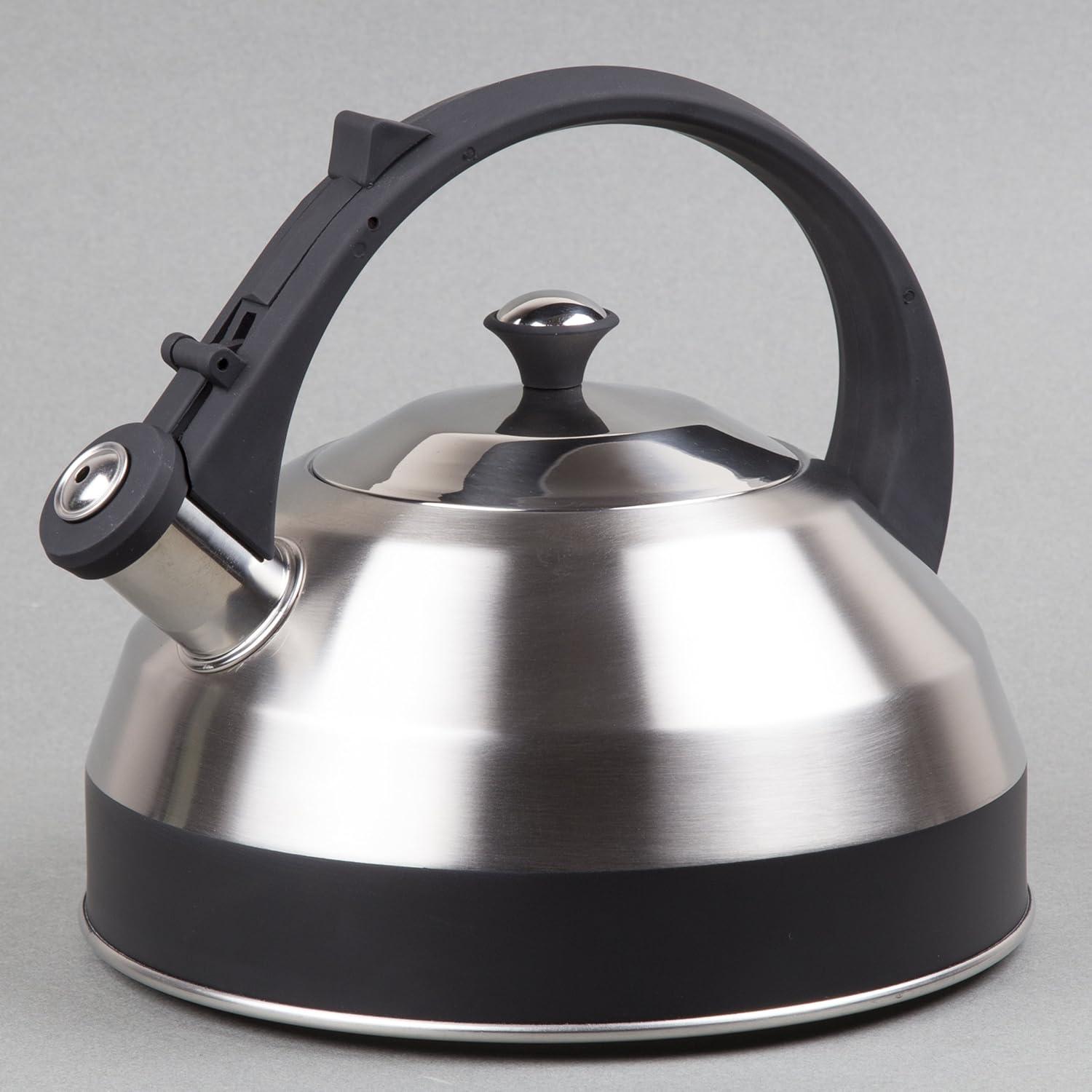 Stainless Steel Whistling Teakettle with Black Handle, 2.8 Quart