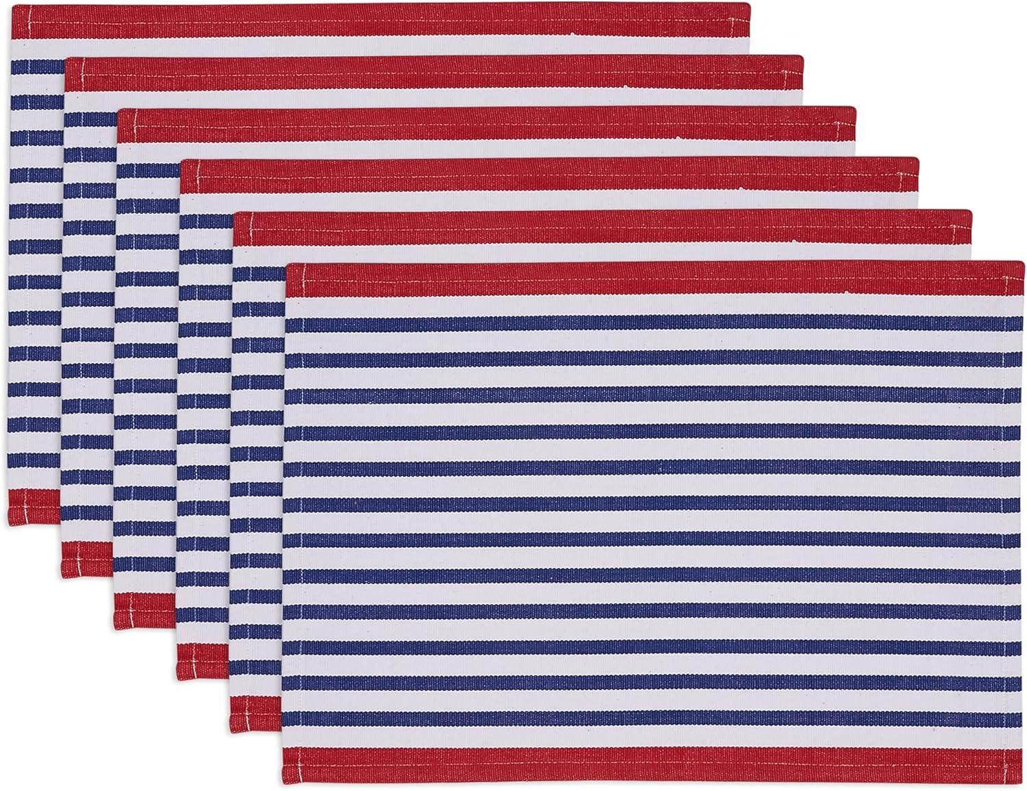 Nautical Stripe Cotton Placemats, Red and Blue, 6 Piece Set