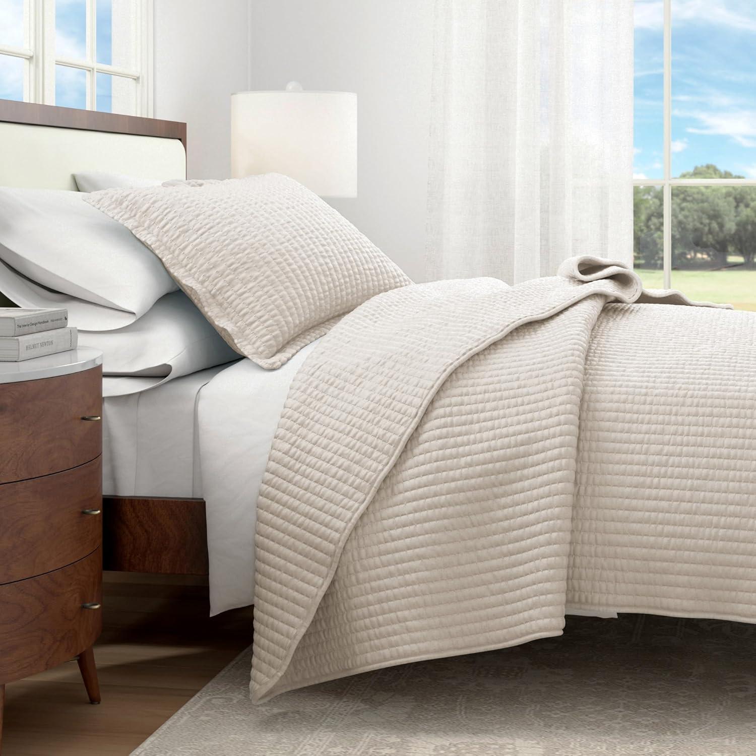 FreshFolds Modern & Contemporary Stripe Stitched Quilt Set with Shams