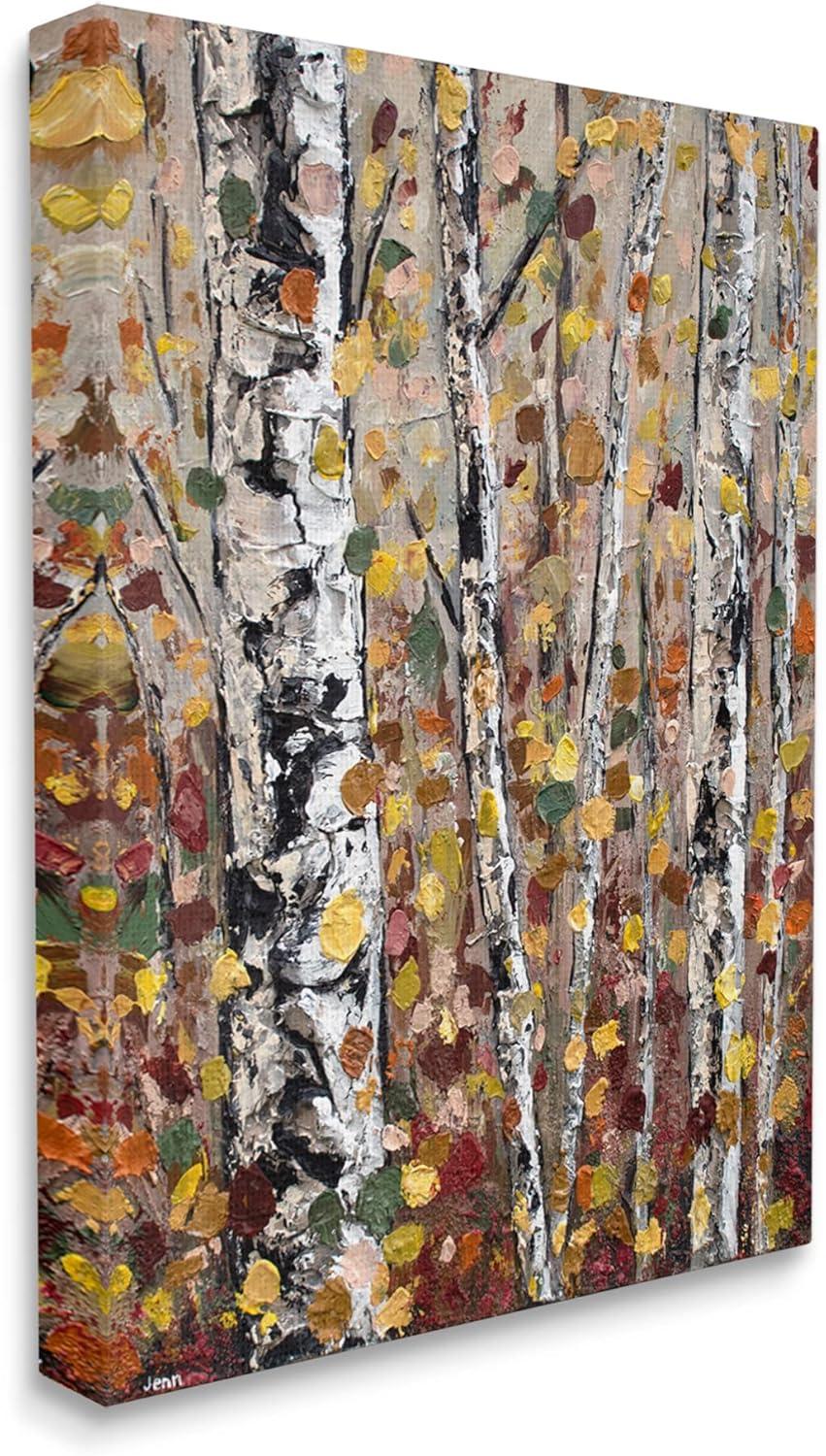 Stupell Industries " Autumn Birch Trees Abstract Leaves " by Jen Seeley Painting Print