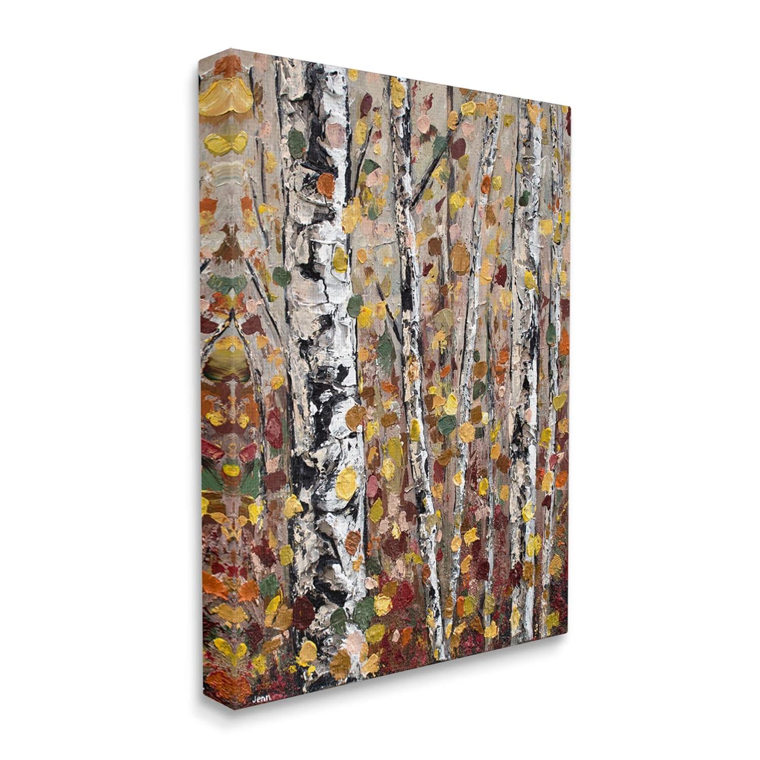 Stupell Industries " Autumn Birch Trees Abstract Leaves " by Jen Seeley Painting Print