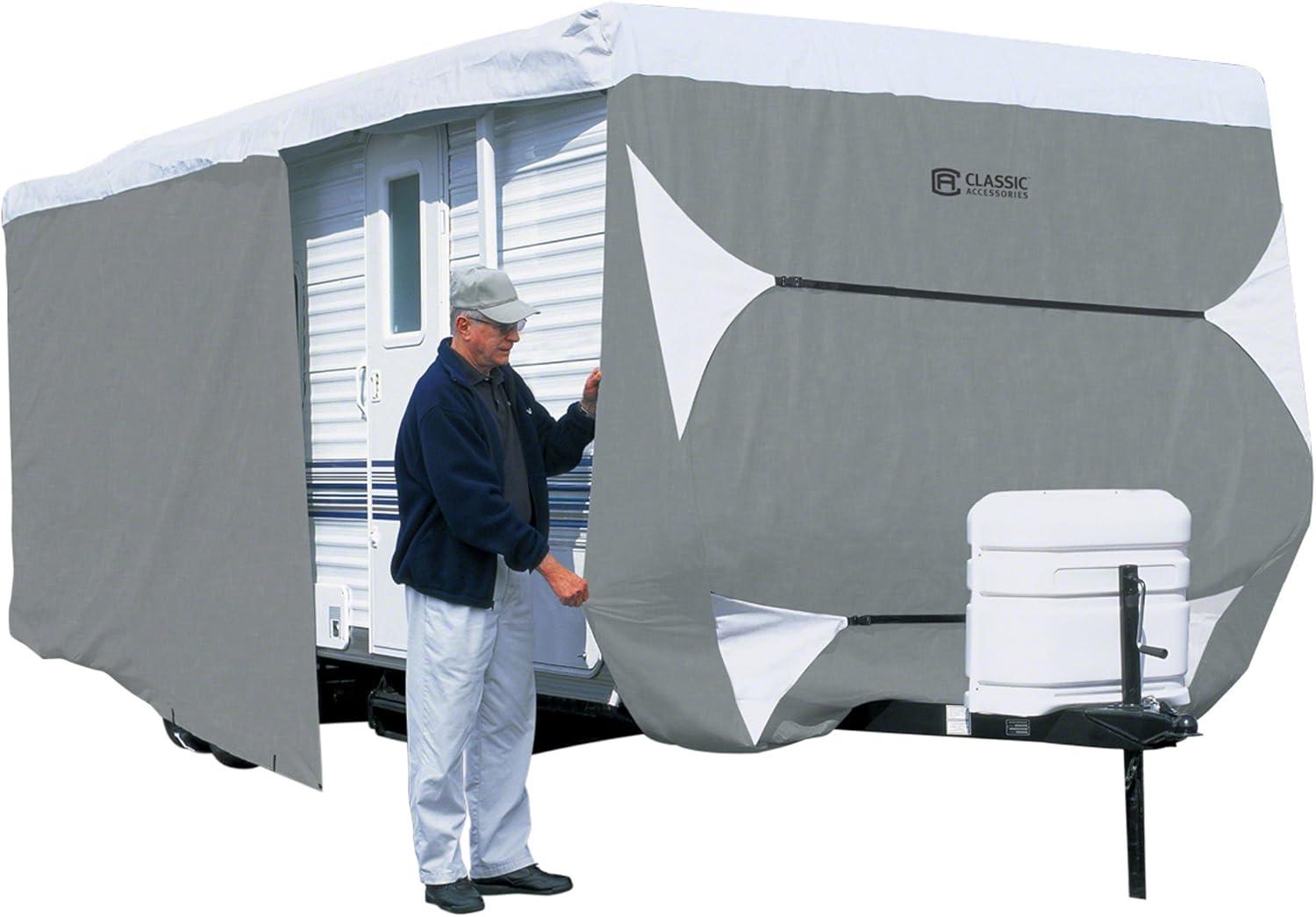 PolyPRO III Gray and White Travel Trailer Cover with UV Protection