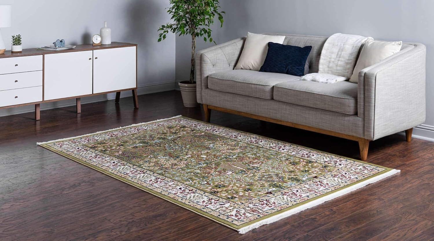 Green Rectangular Persian-Style Stain-Resistant Area Rug