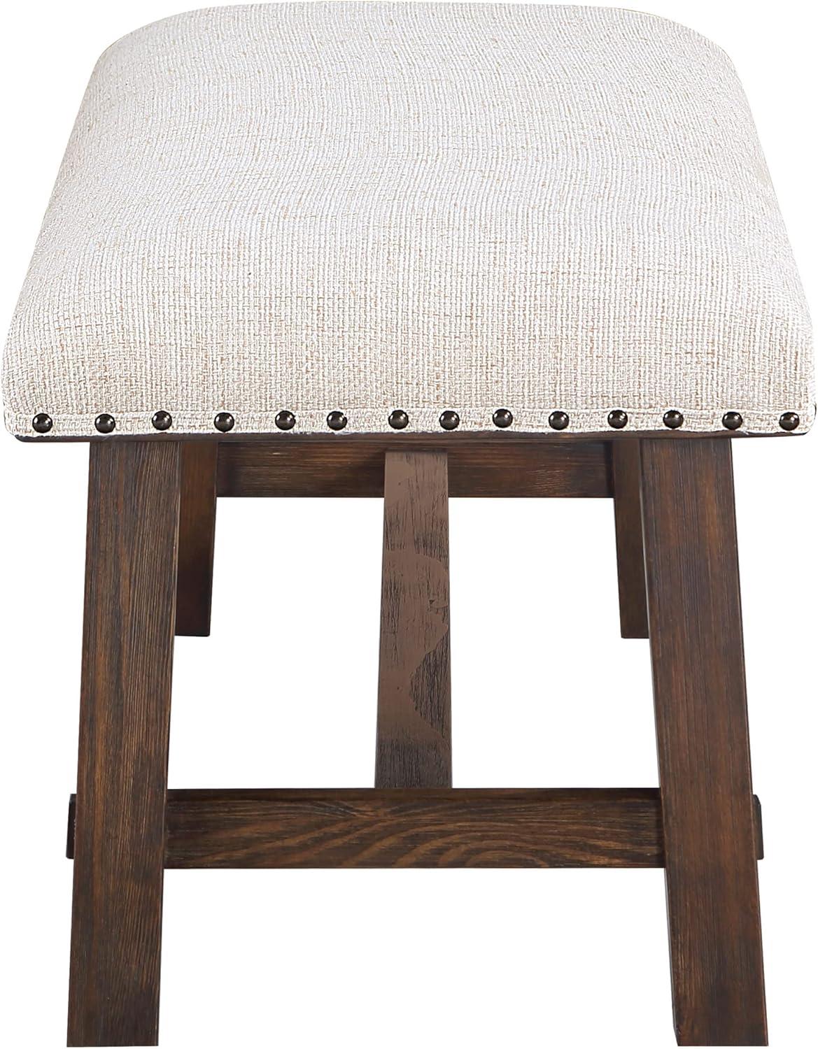 Dark Walnut and Linen Bench with Antique Bronze Nailhead Trim