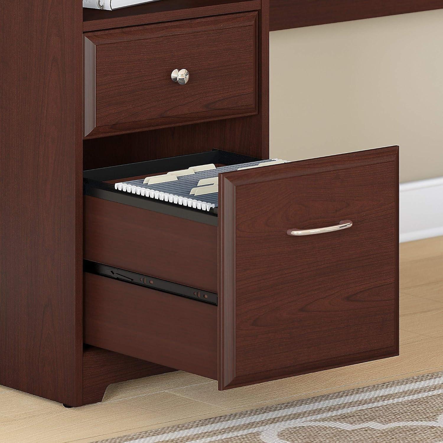 Transitional Harvest Cherry 72" Home Office Desk with Filing Cabinet