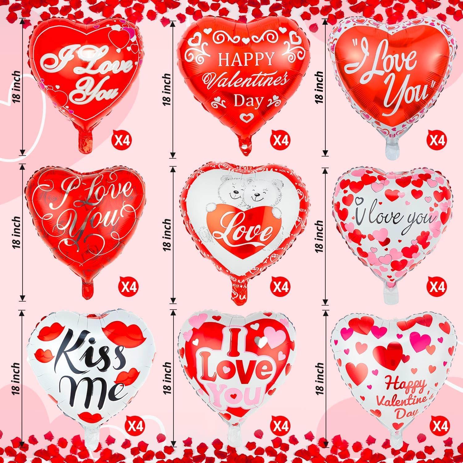 36 Red Heart Balloons - Happy Valentine's Day Foil & Mylar Balloons for Special Night Party Decorations