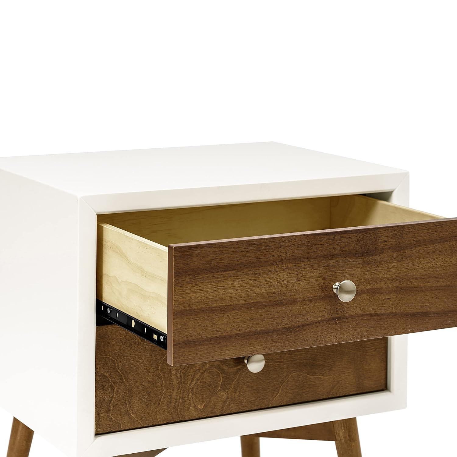 Palma Mid-Century Modern 2-Drawer Warm White/Walnut Nightstand with USB Port